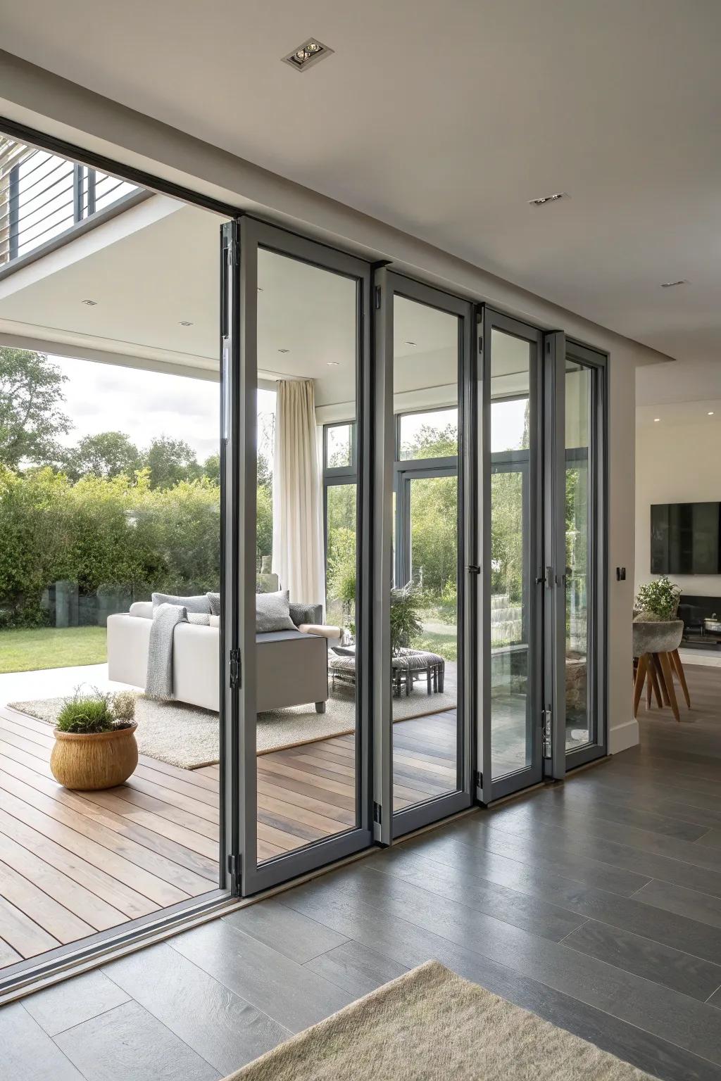 Folding partition window solutions offer a space-saving contemporary solution.