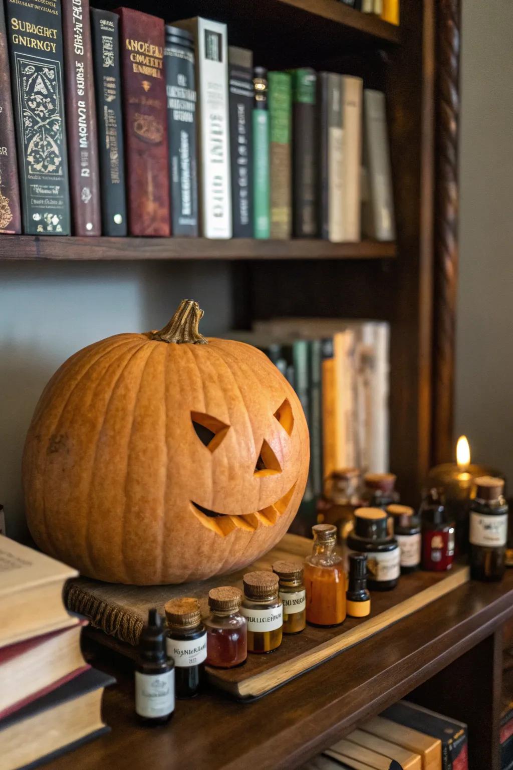 Gourd encompassed by enchanting alchemic phials.