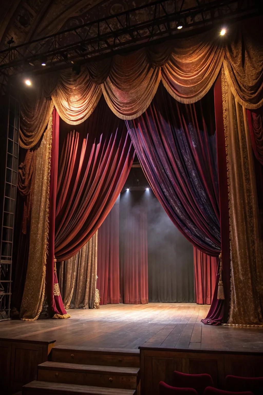 Dramatic tapestries infuse elegance and drama onto the stage.