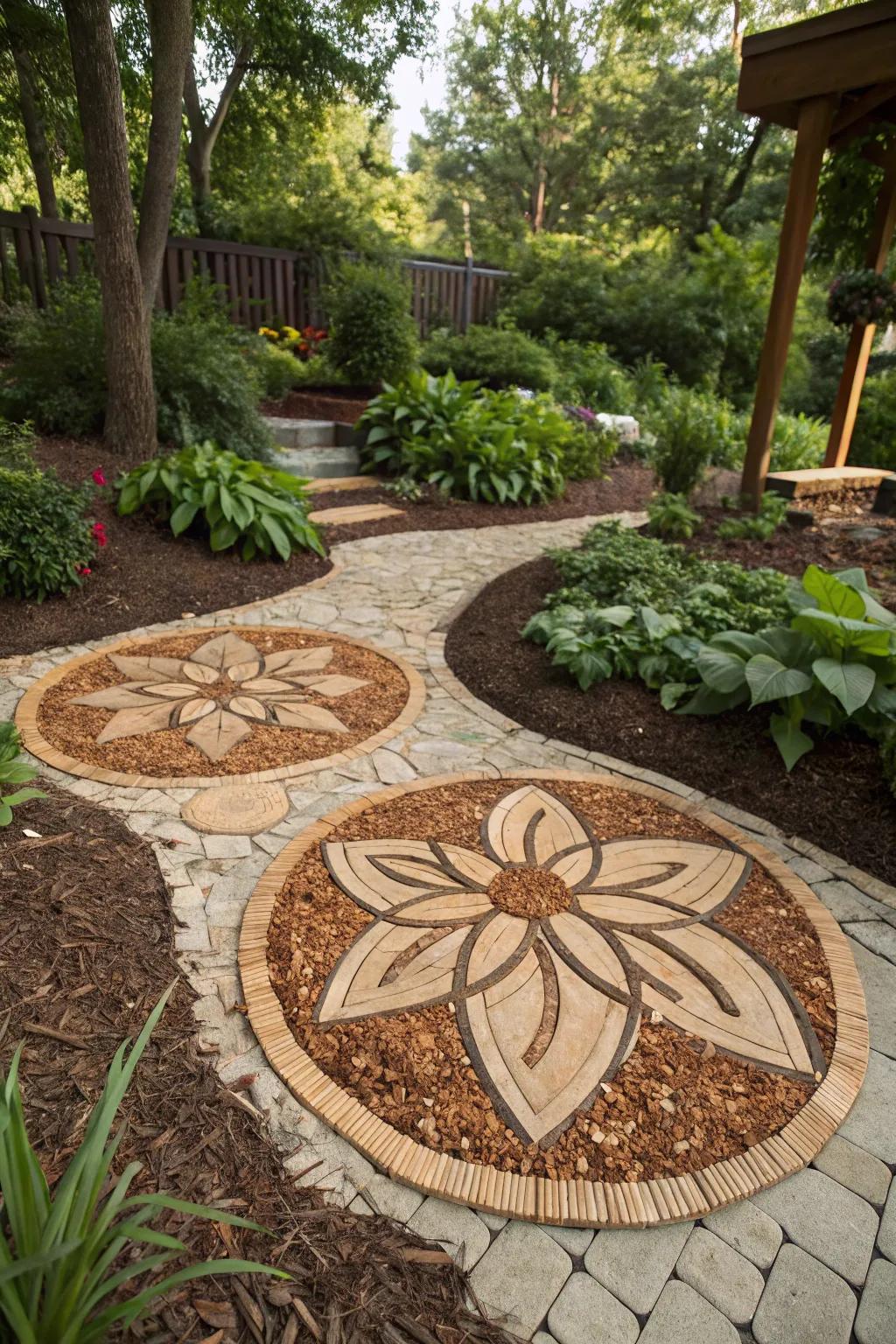 Timber shavings introduce texture and divergence to garden art pieces.