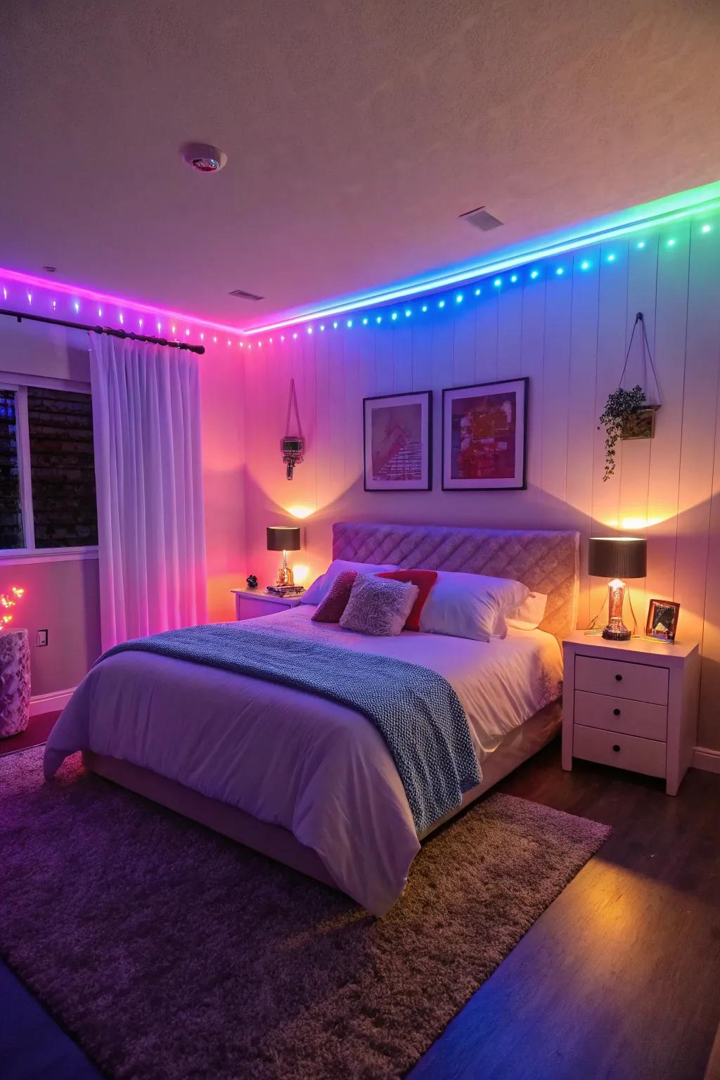 LED lights in assorted modes fashioning a versatile ambiance.