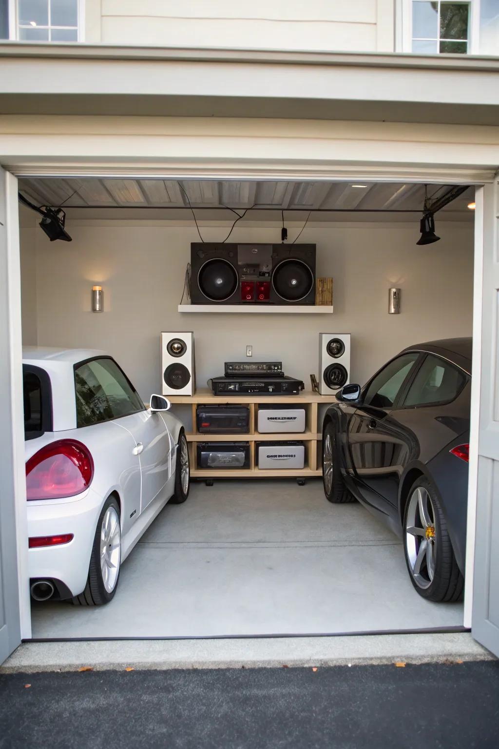 Elevate your garage experience by integrating a built-in audio system.