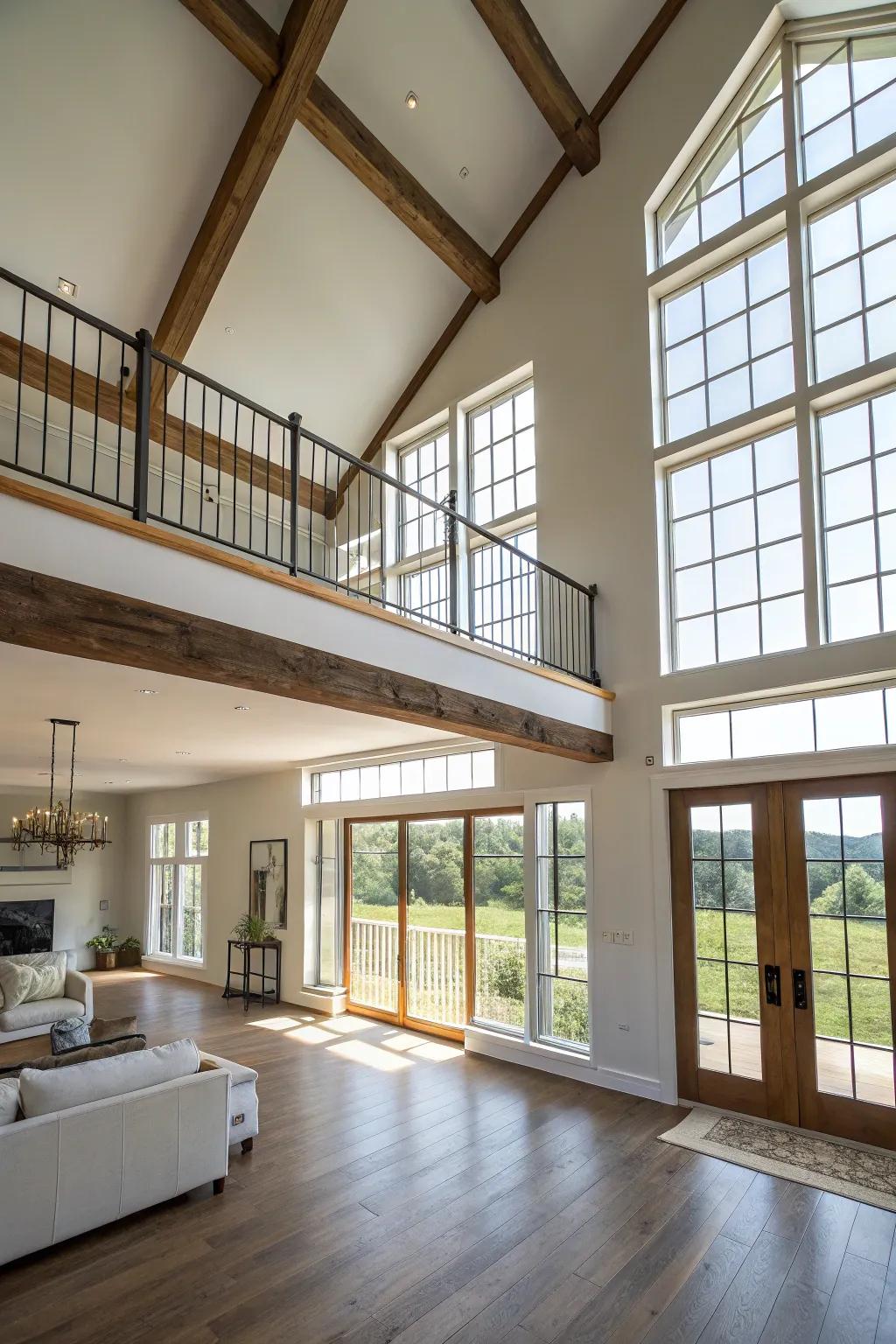 A balcony or mezzanine offers additional living space and perspective.