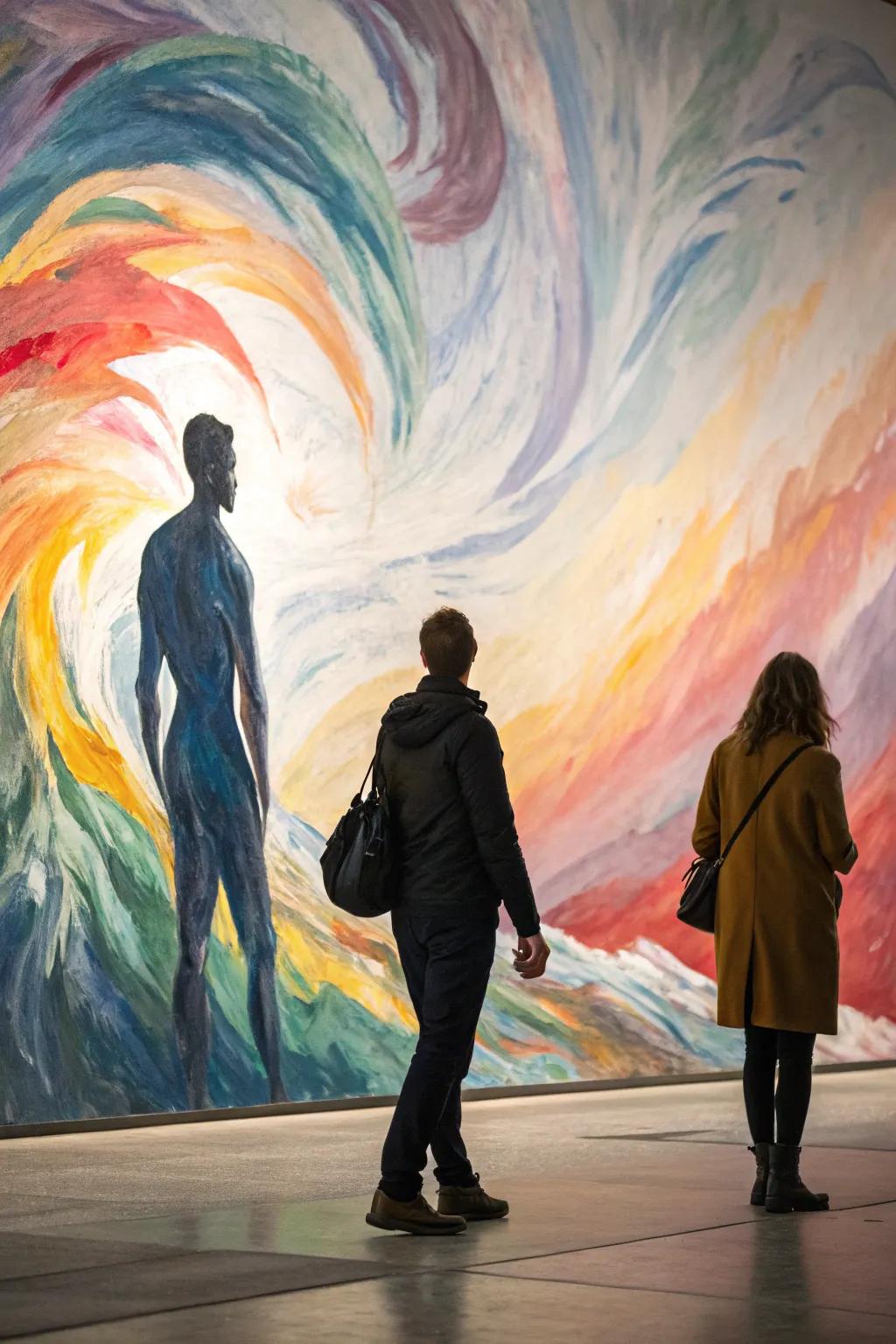An abstract watercolor with abstract figures.