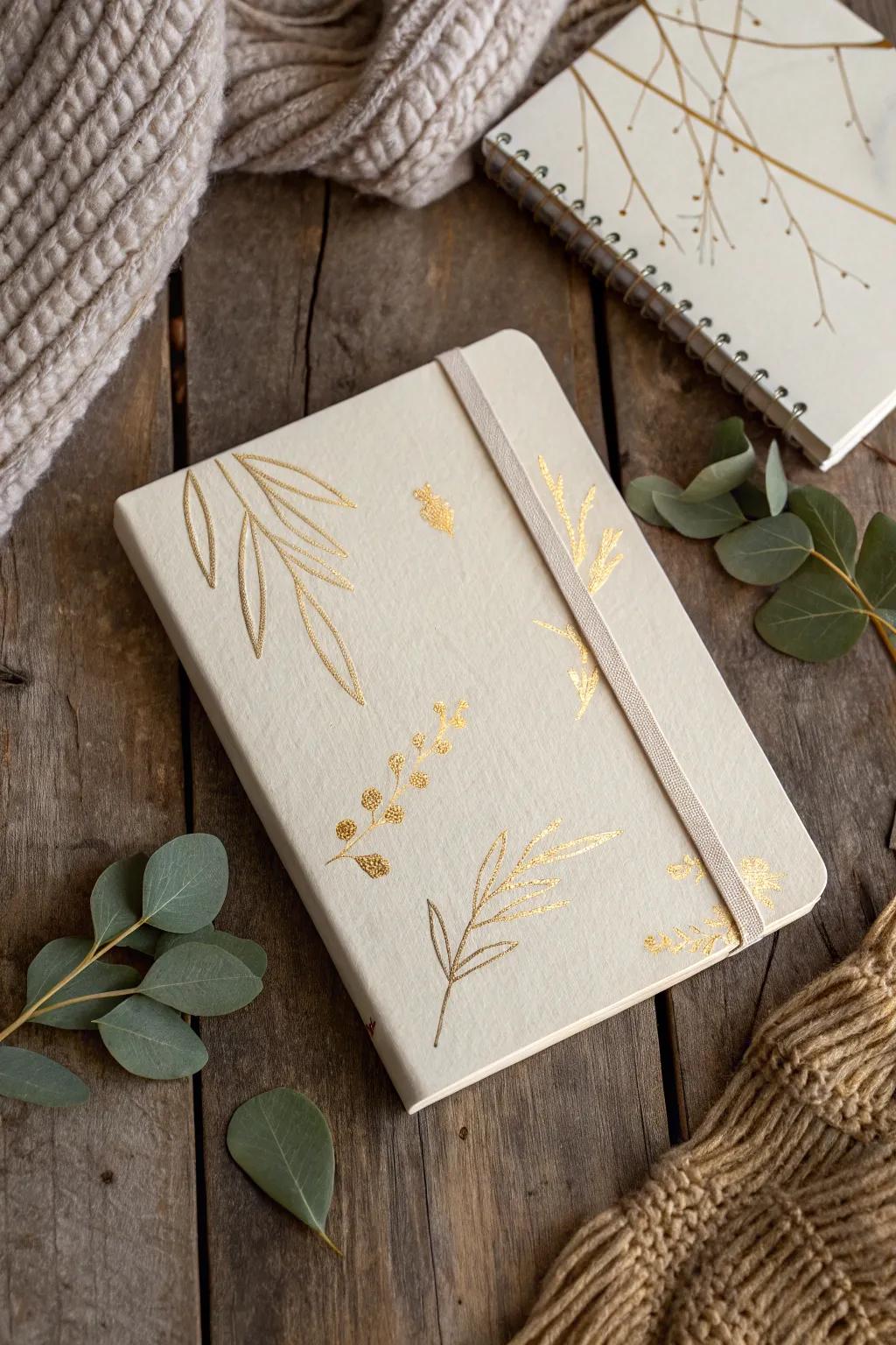 Elevate your stationery praxis through the infusion of auric foliage glamour, wherein luxurious unpretentiousness converges with natural pulchritude.