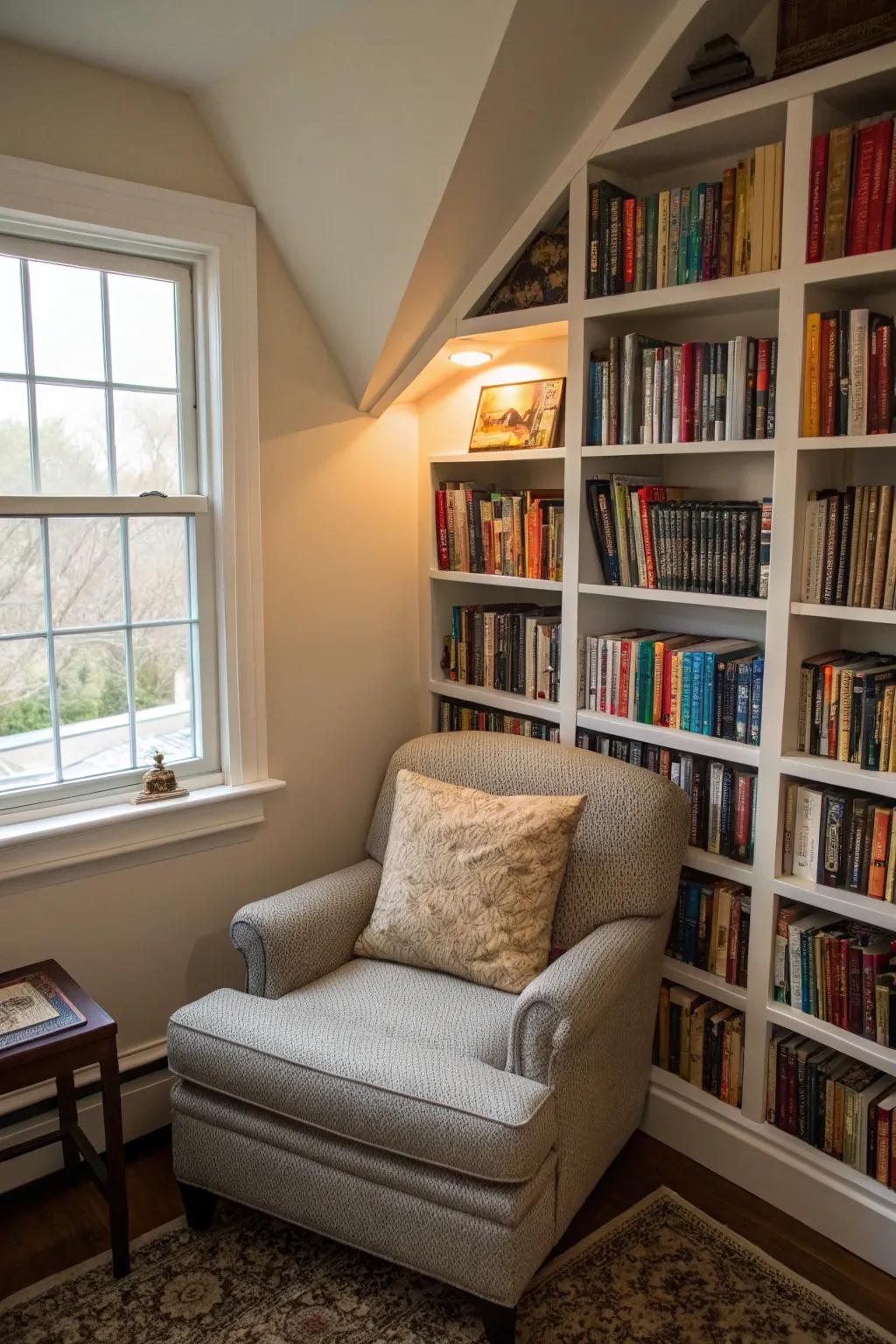 Conceive your own miniature library with alcove shelving.