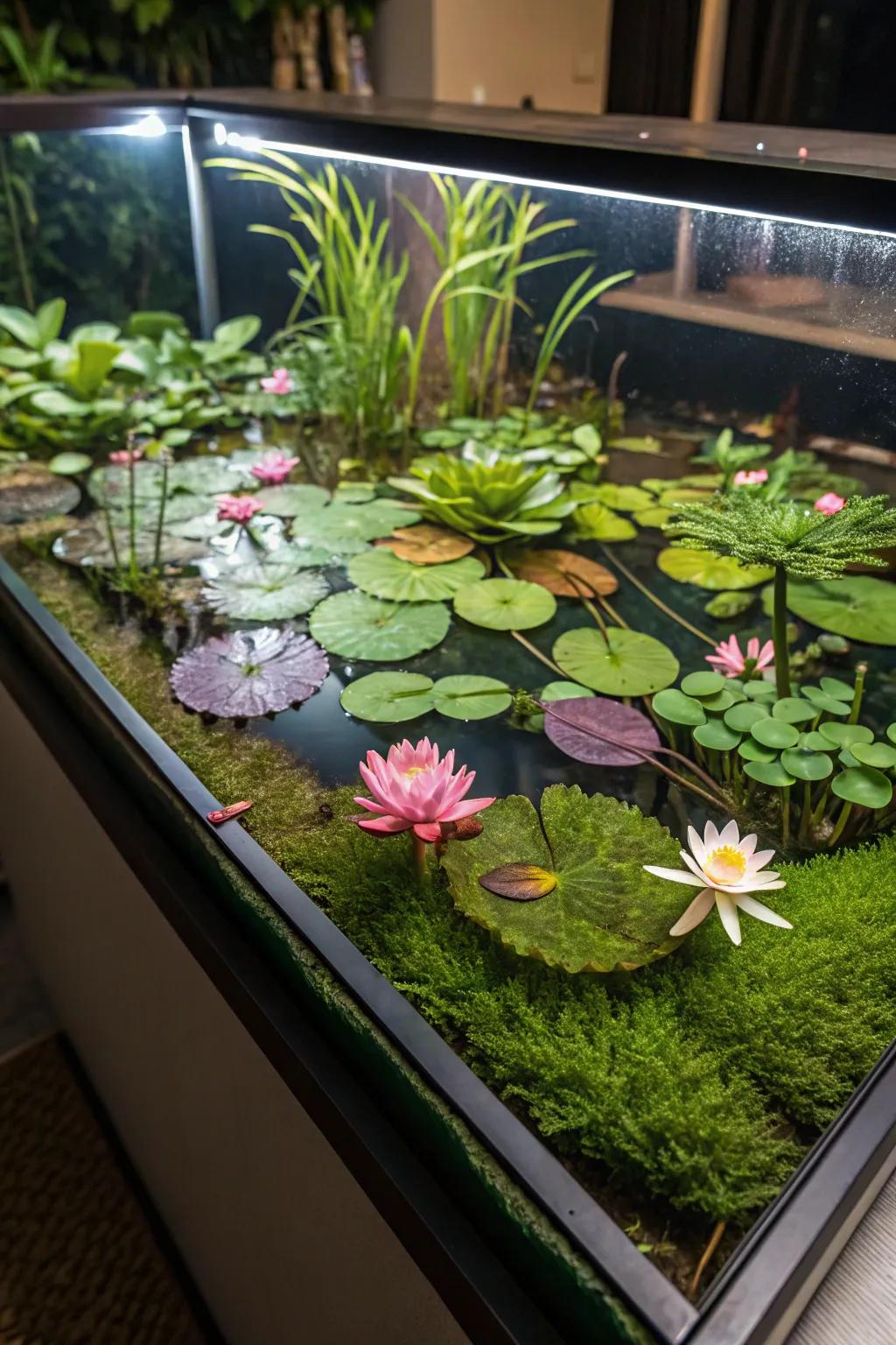 A floating garden adds a magical layer of greenery.