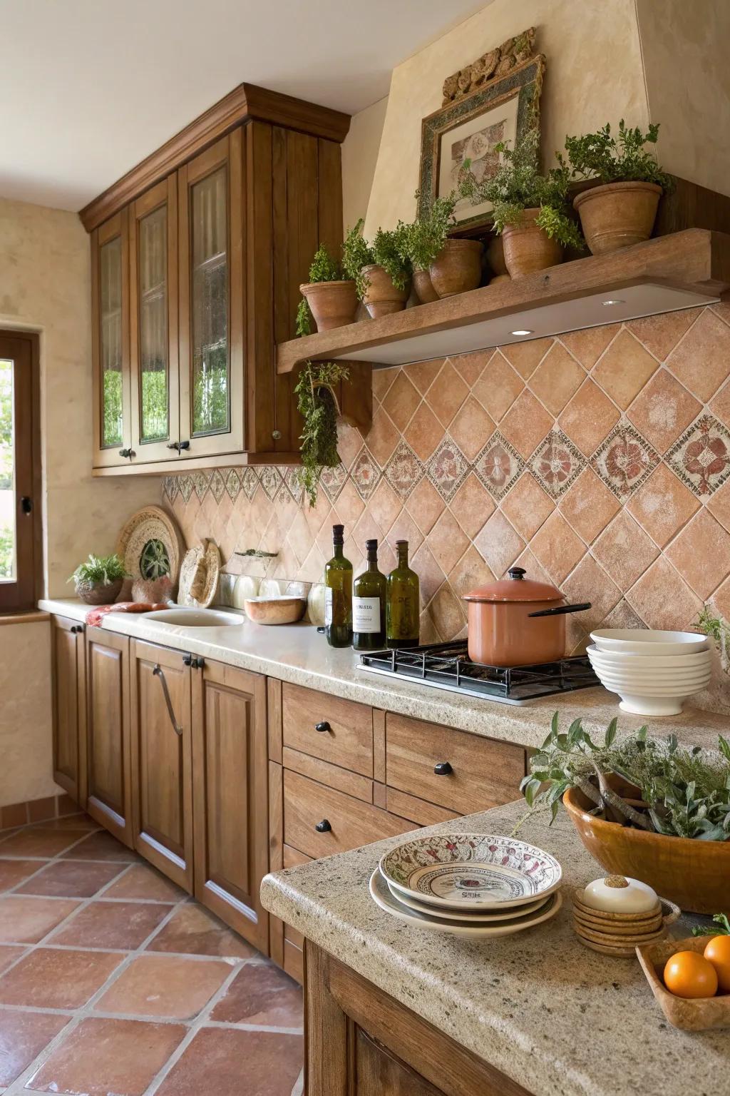 Earthenware tiles impart warmth and a pastoral Mediterranean sensation.