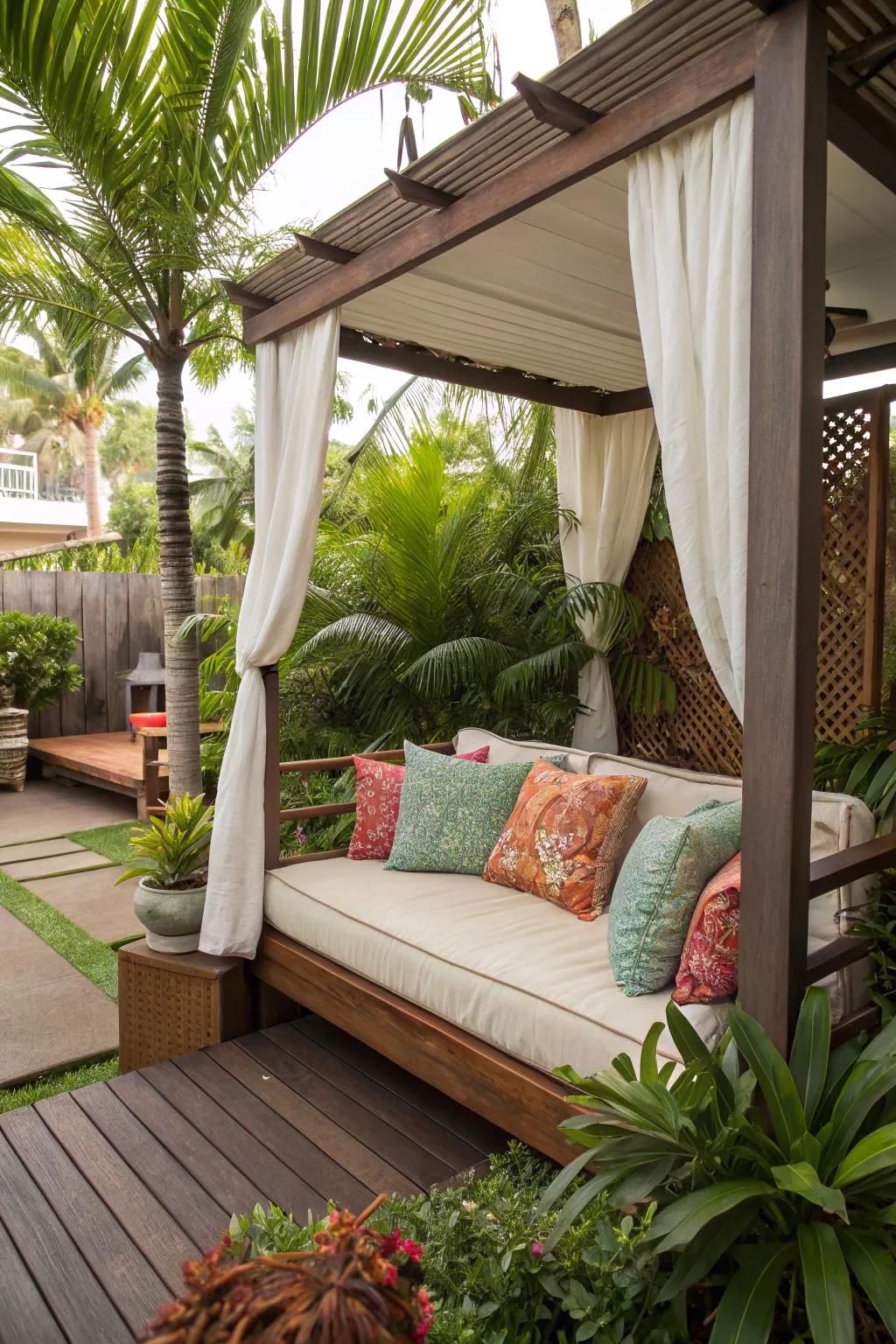 A restorative couch extending a snug retreat within a patio.