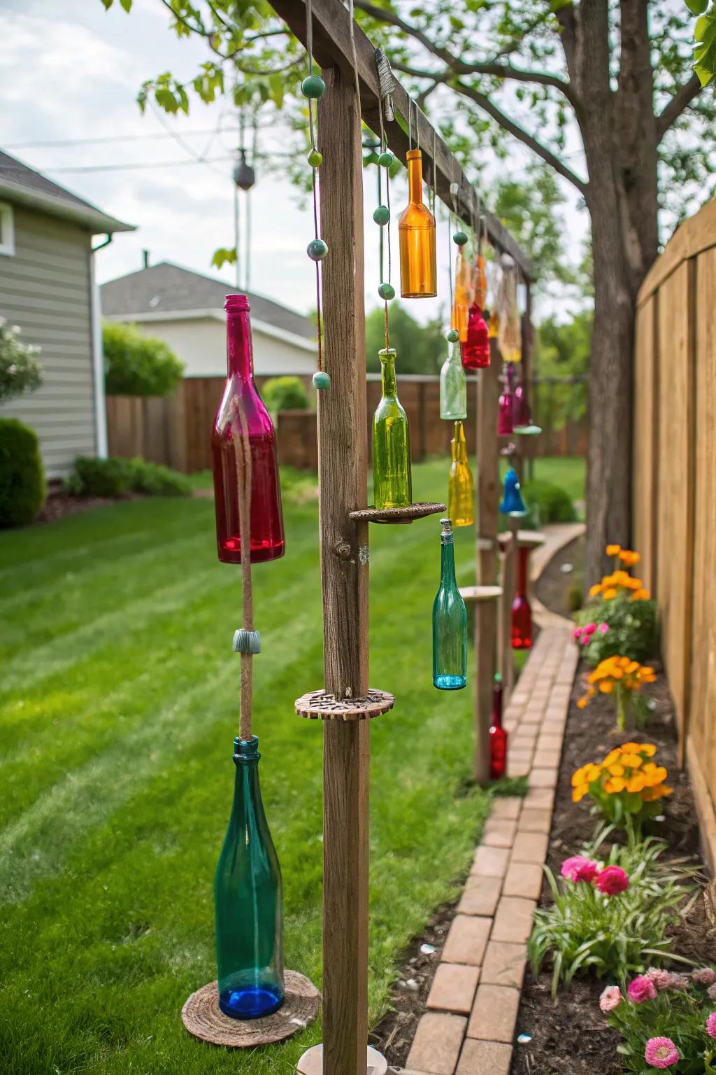 Introduce a trace of whimsy with vibrant bottle arbor supports.