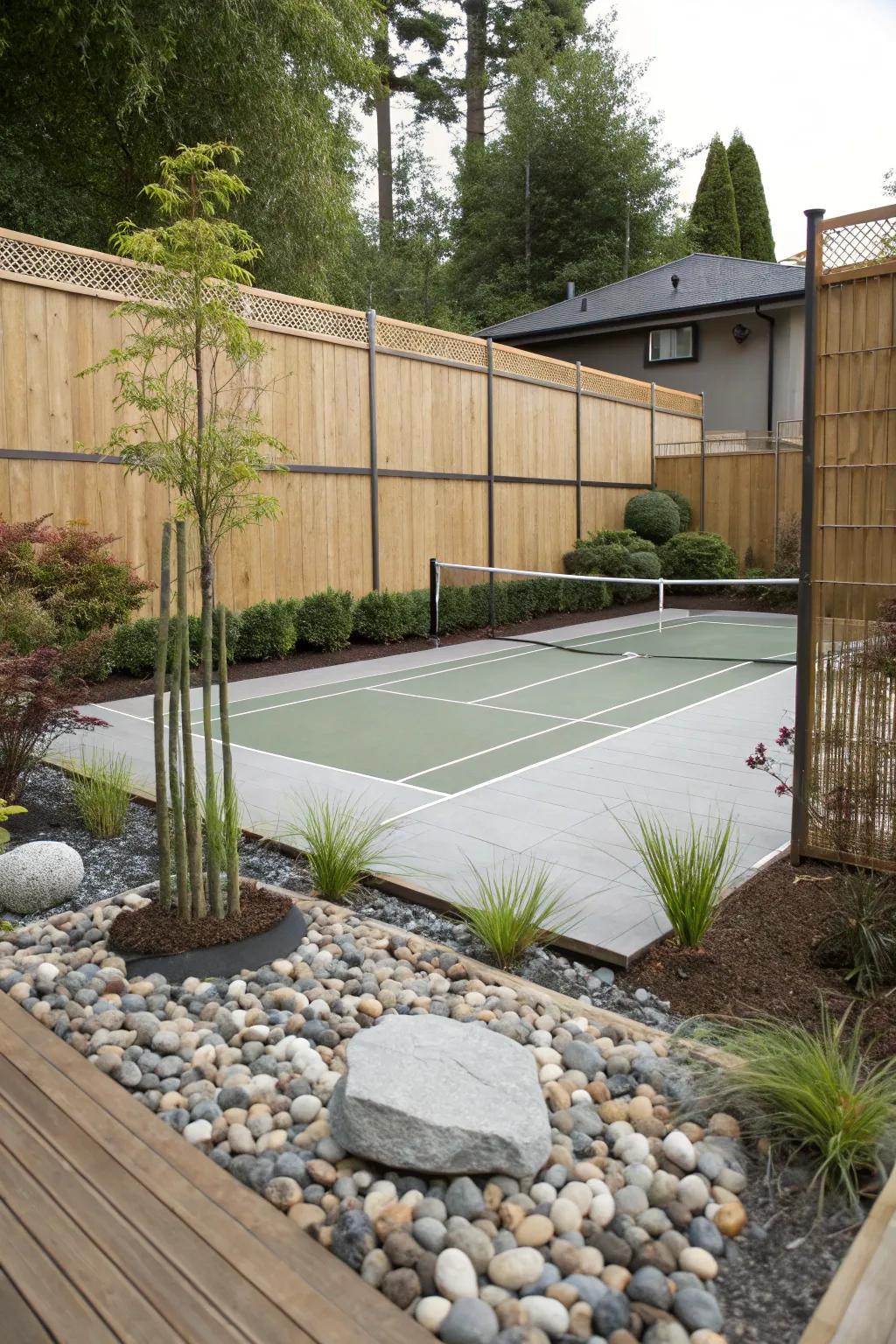 Find your equilibrium using a tranquil badminton space in your backyard.