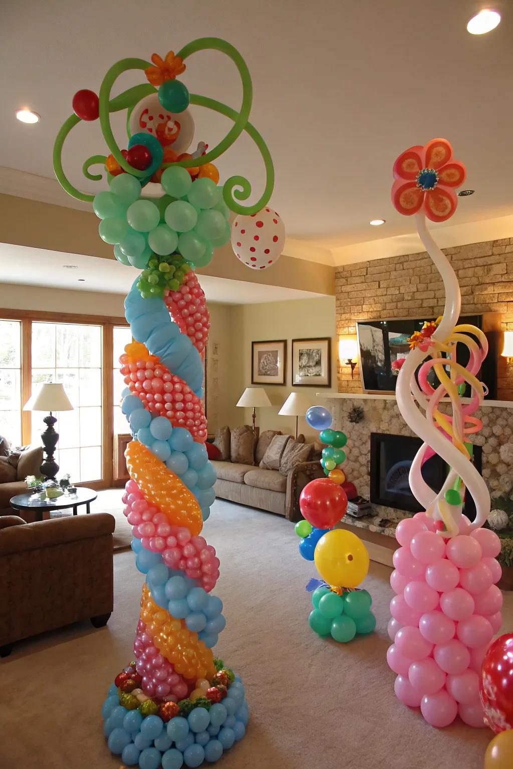 Intricate balloon sculptures adding an artistic touch to a home
