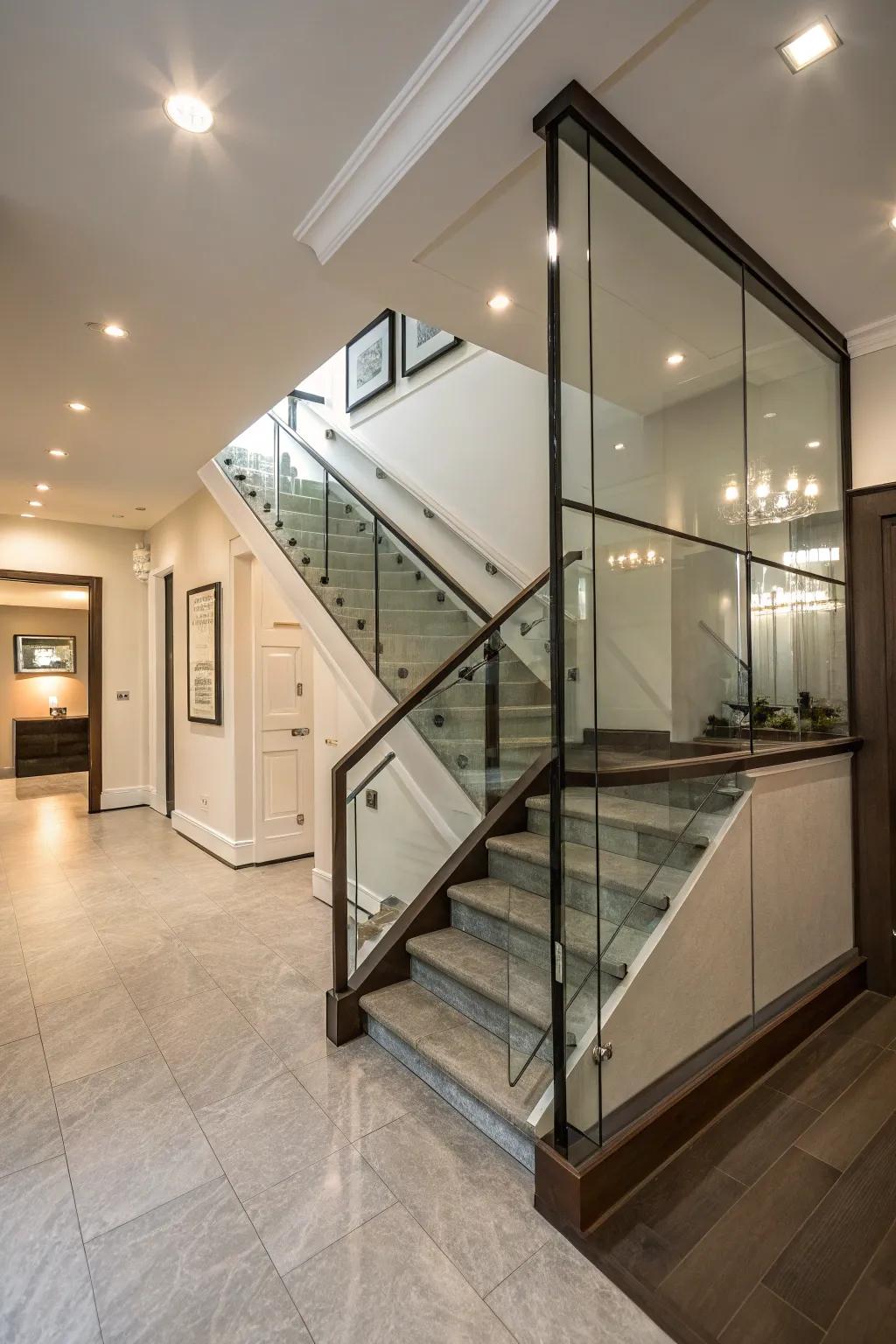 Glass panels retain spaciousness and contribute a contemporary nuance.