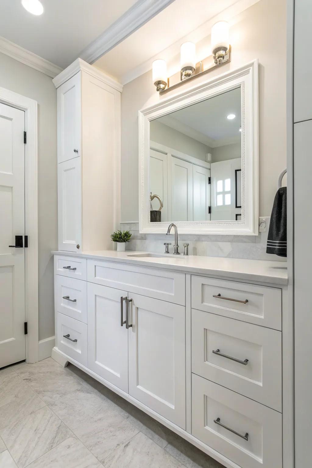 Shaker-style cabinets offer timeless appeal and versatility.