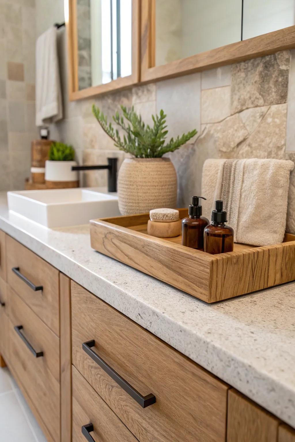 Natural substances infuse your restroom with character.