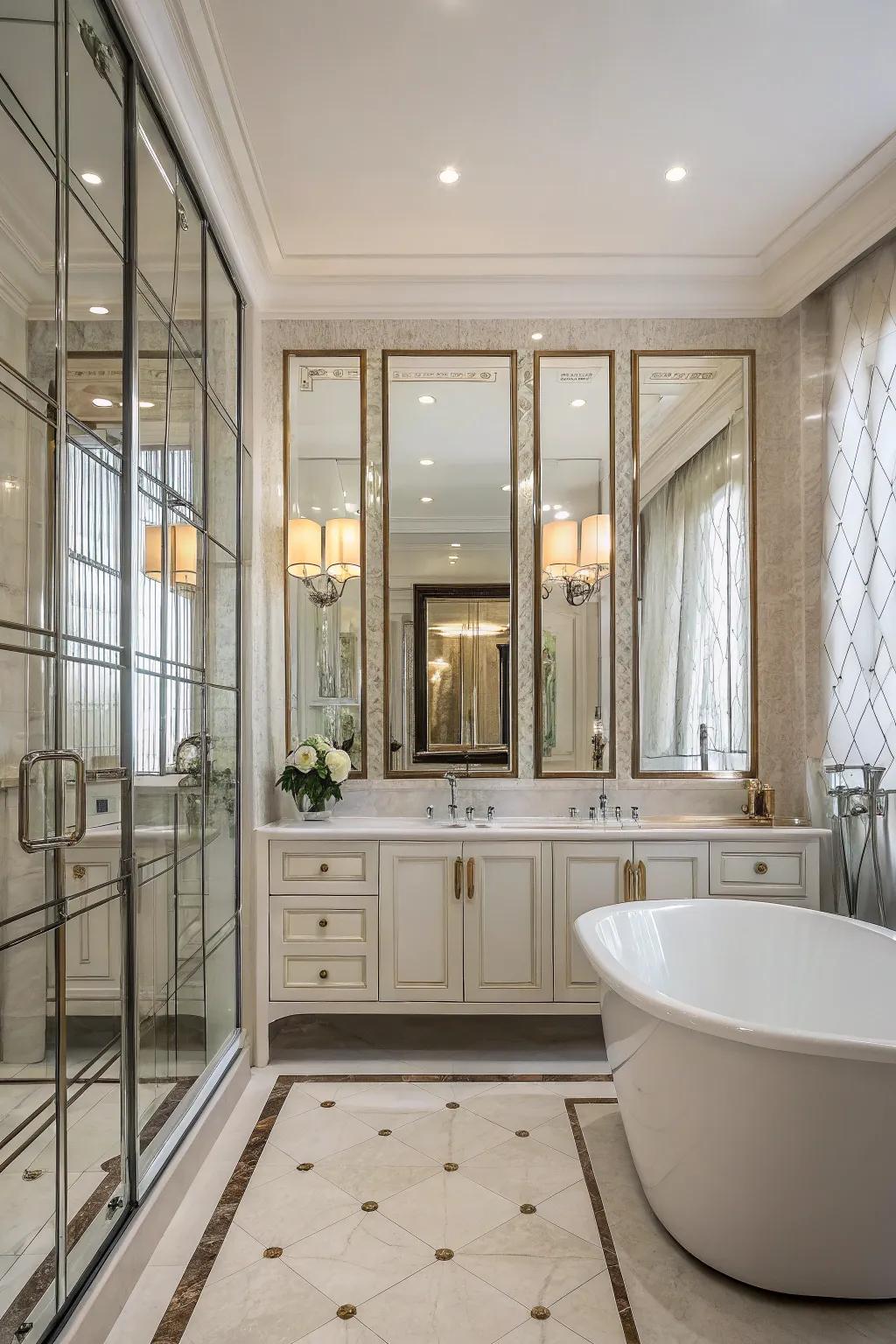 Enhance your bathroom's perception of space with mirrored panels encasing the bathtub.