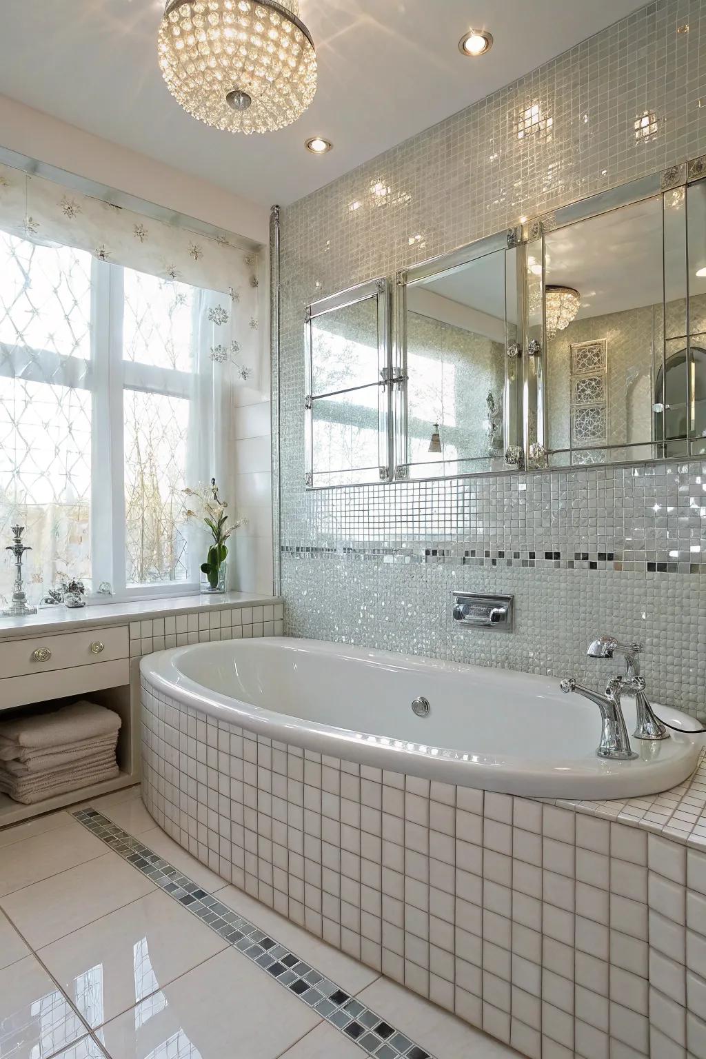 Shimmering brightness with reflective crystal tiles