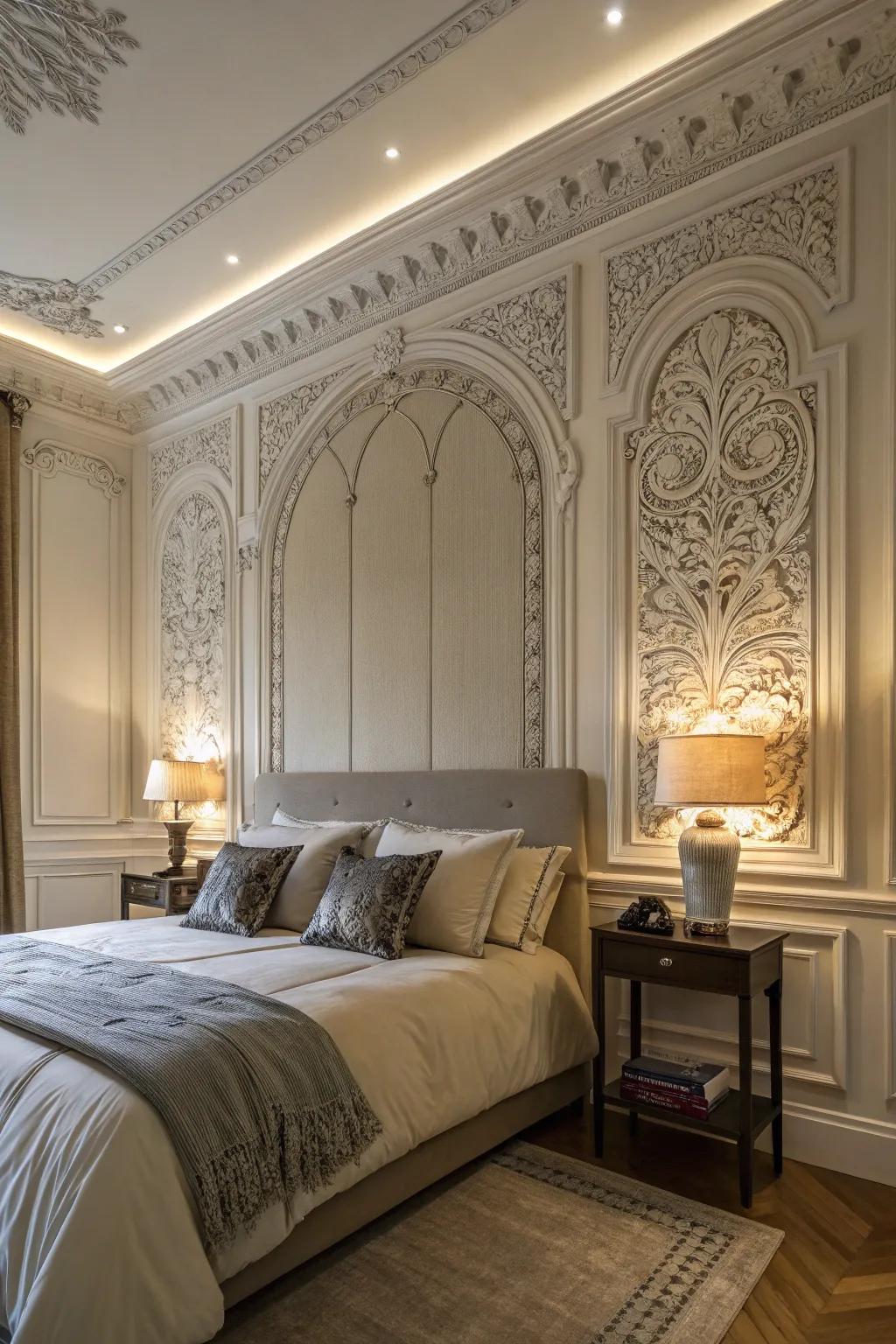 Architectural moldings add depth and refinement.