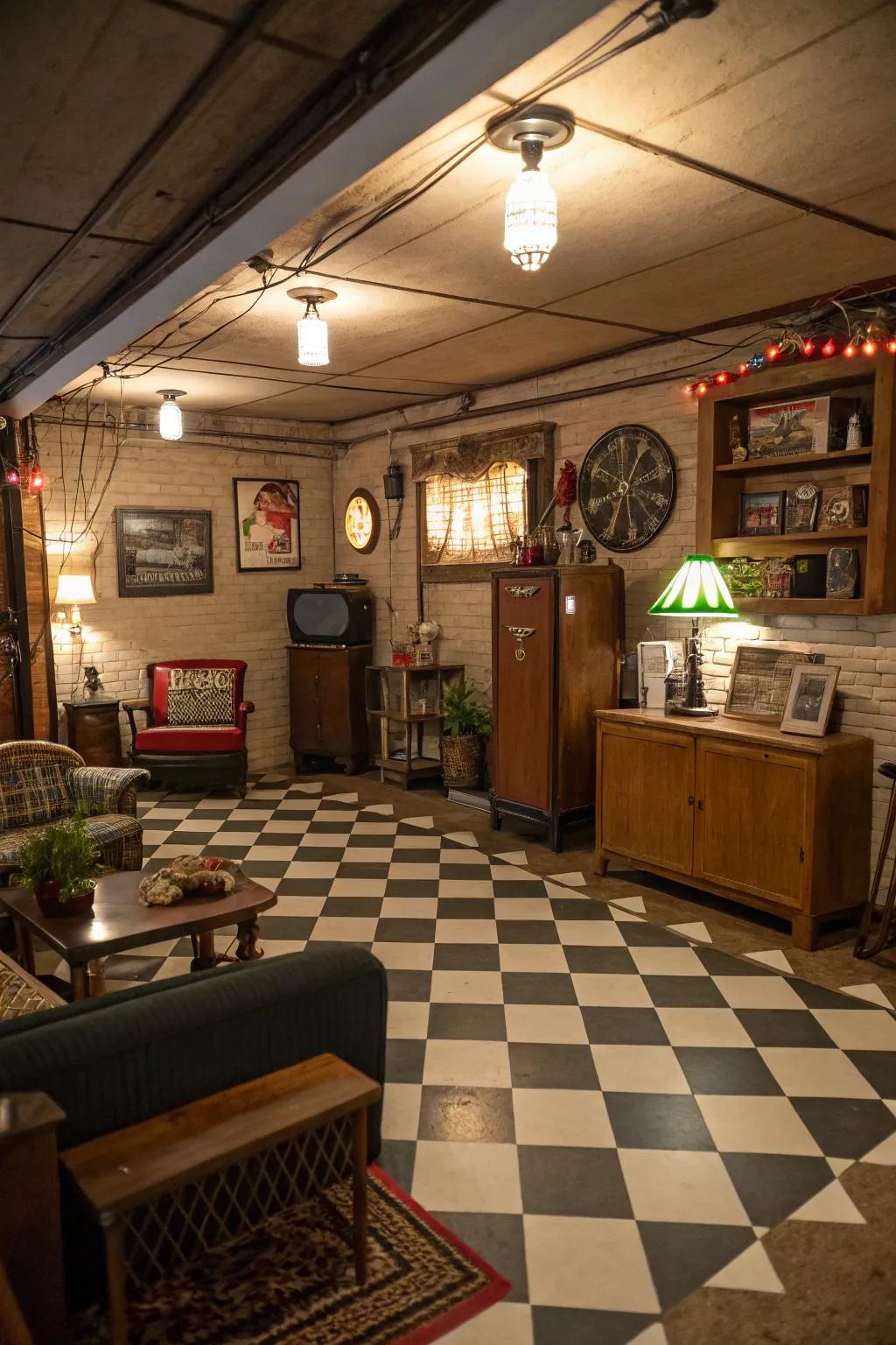 Mosaic designs offer a lively, classic design in basements.