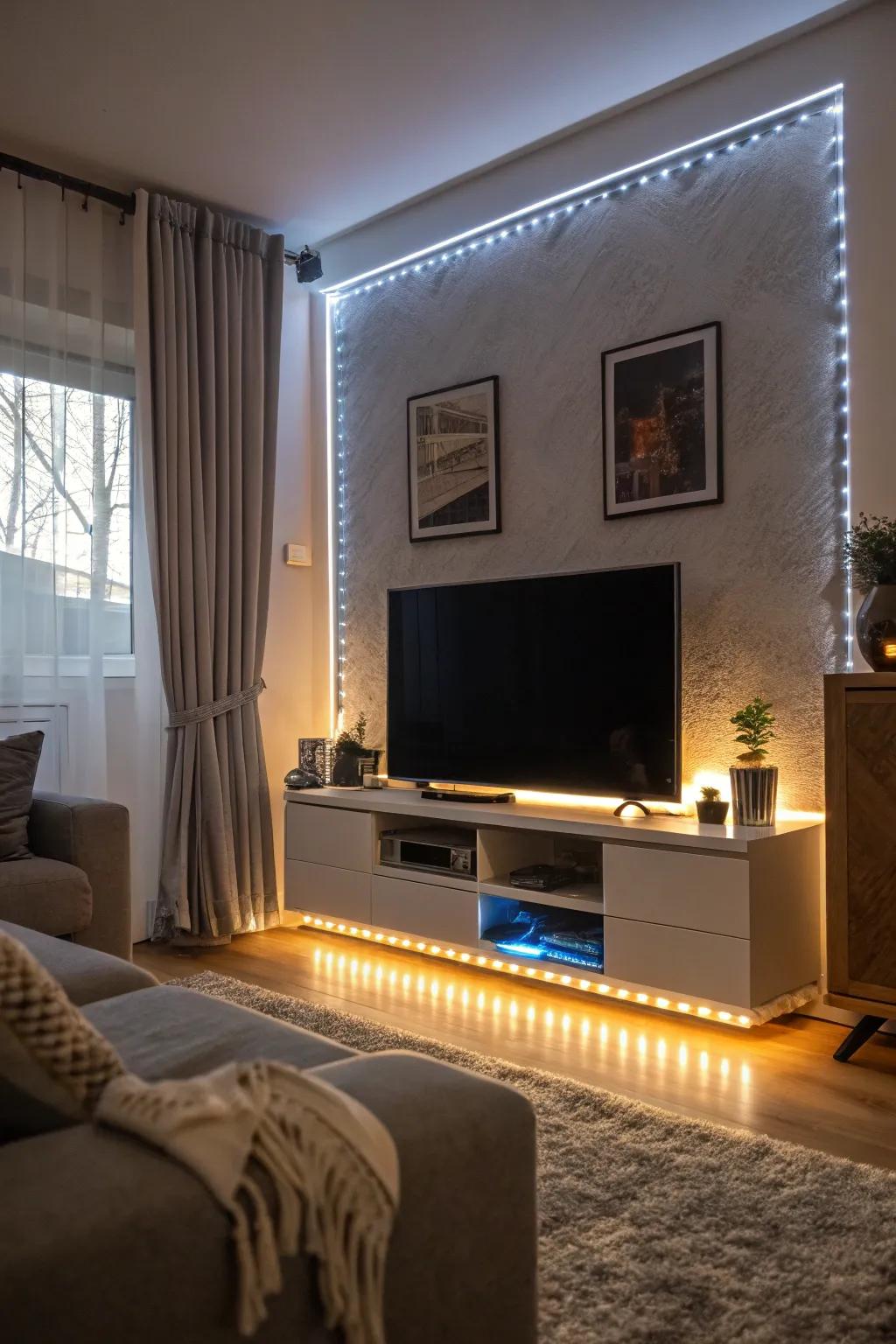 LED lighting introduces a warm radiance and elevates the general atmosphere.
