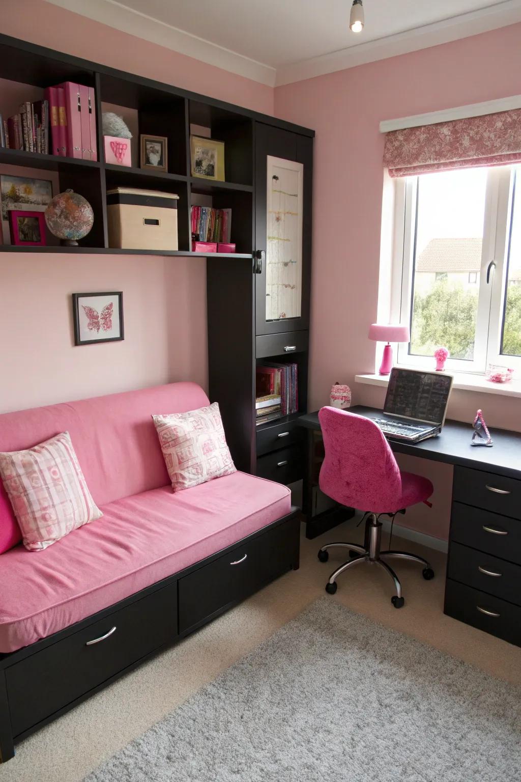 Adaptable furniture maximizes area without sacrificing style.