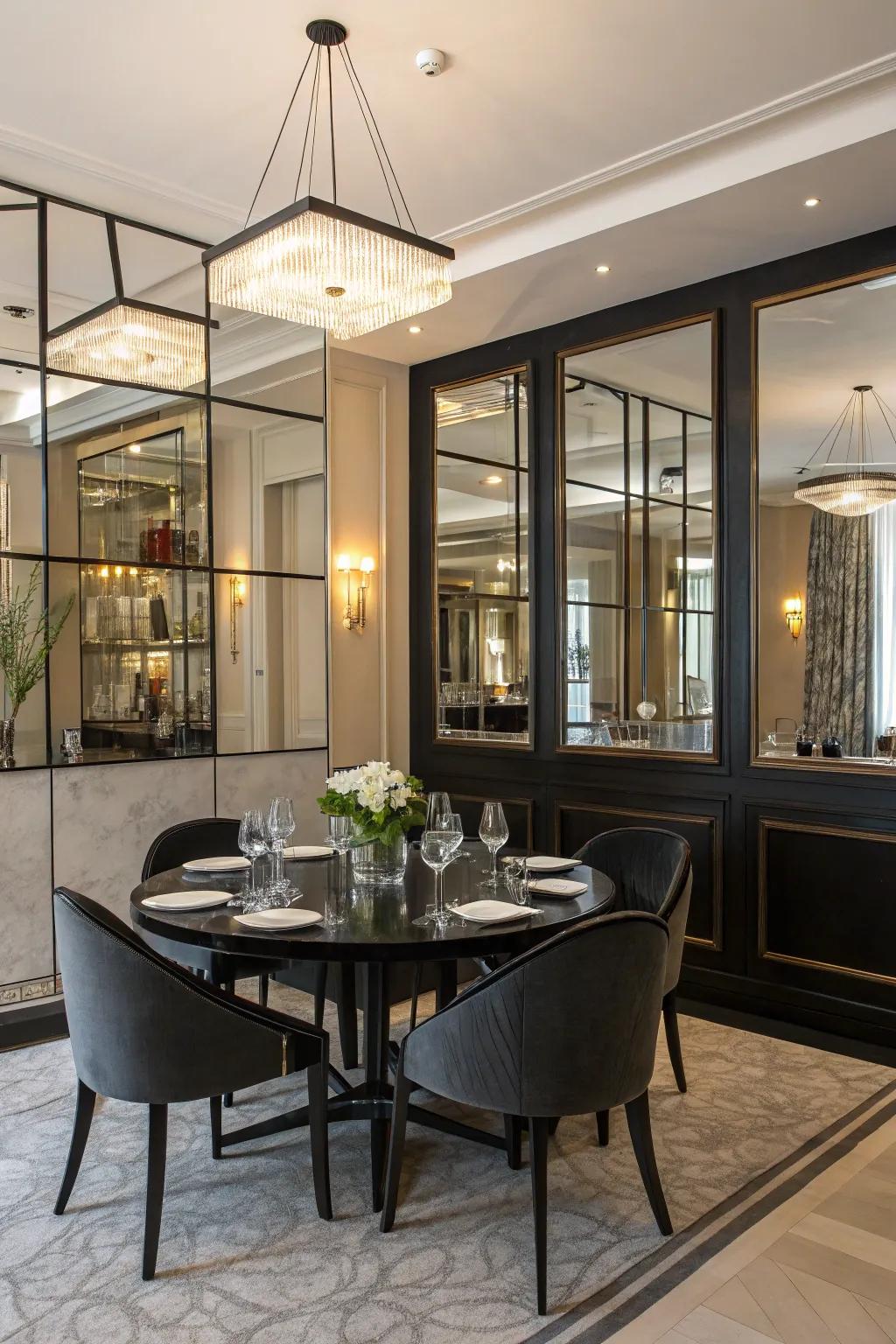 Mirrored elements enhance light and openness.