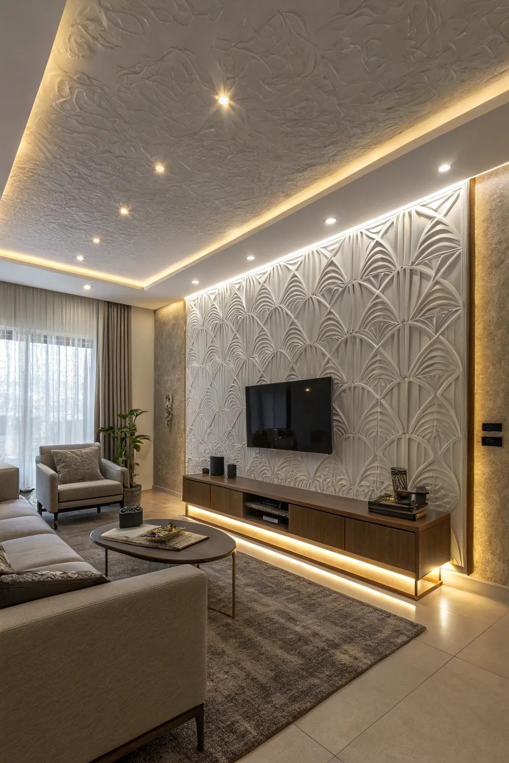 Highlight elements of the space using strip lighting.