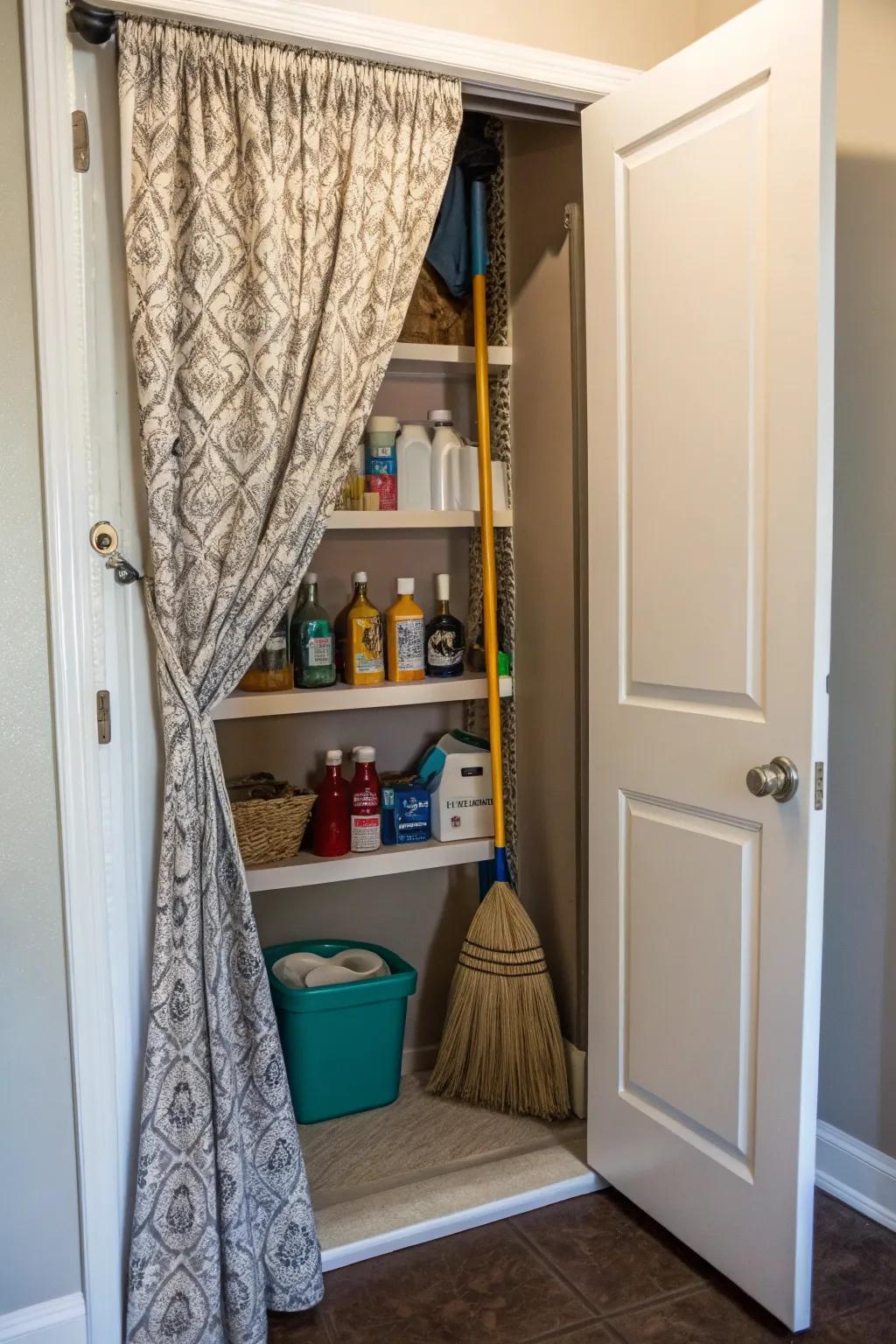 A curtain imparts a gentle and fashionable closure to your closet area.
