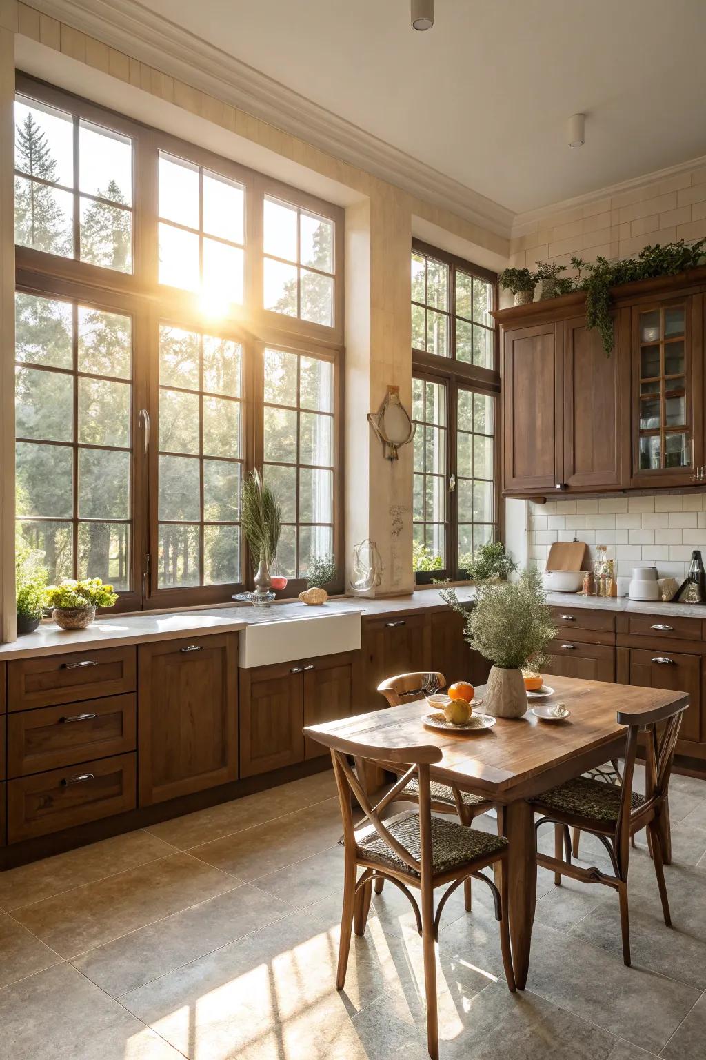 Innate luminescence intensifies the beauty of brown shades in the kitchen.