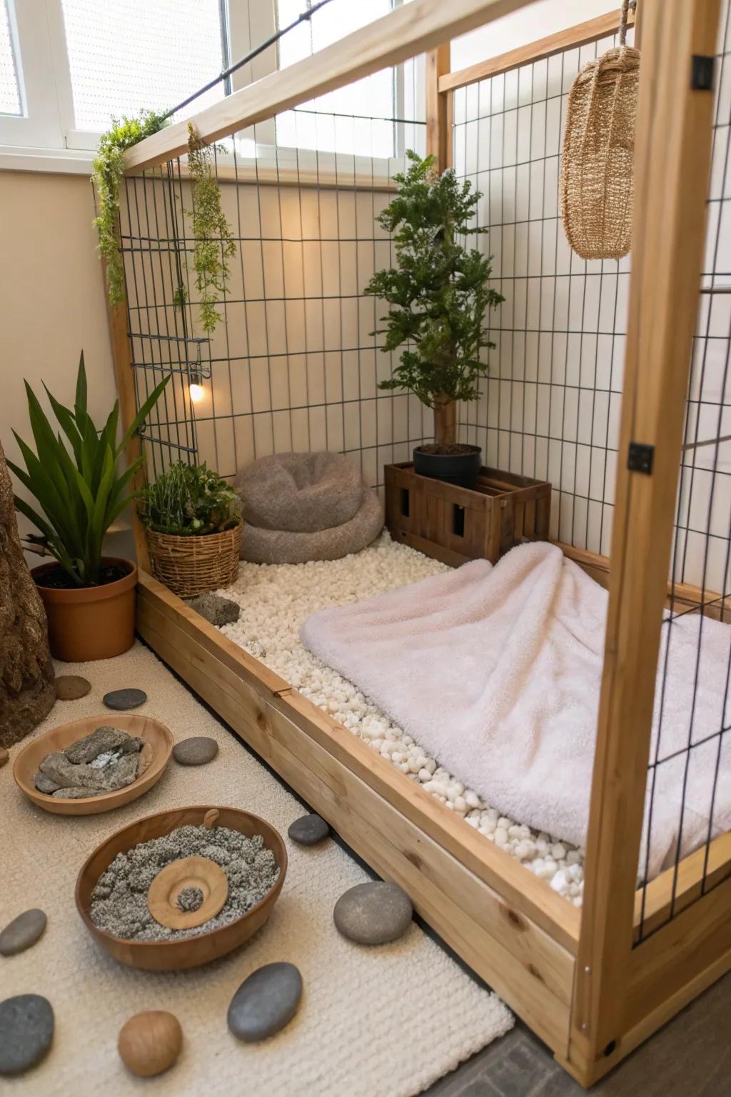 A zen nook provides peace and unwinding for your bunny.