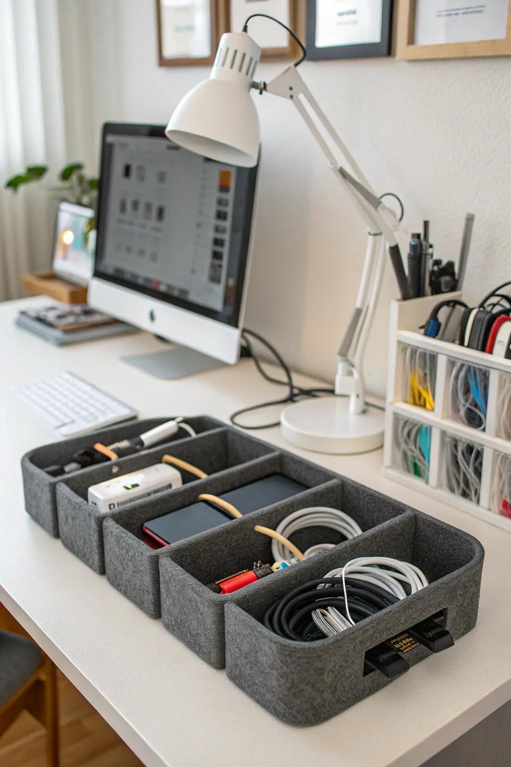 Foam organizers retaining cables accessible and neat.