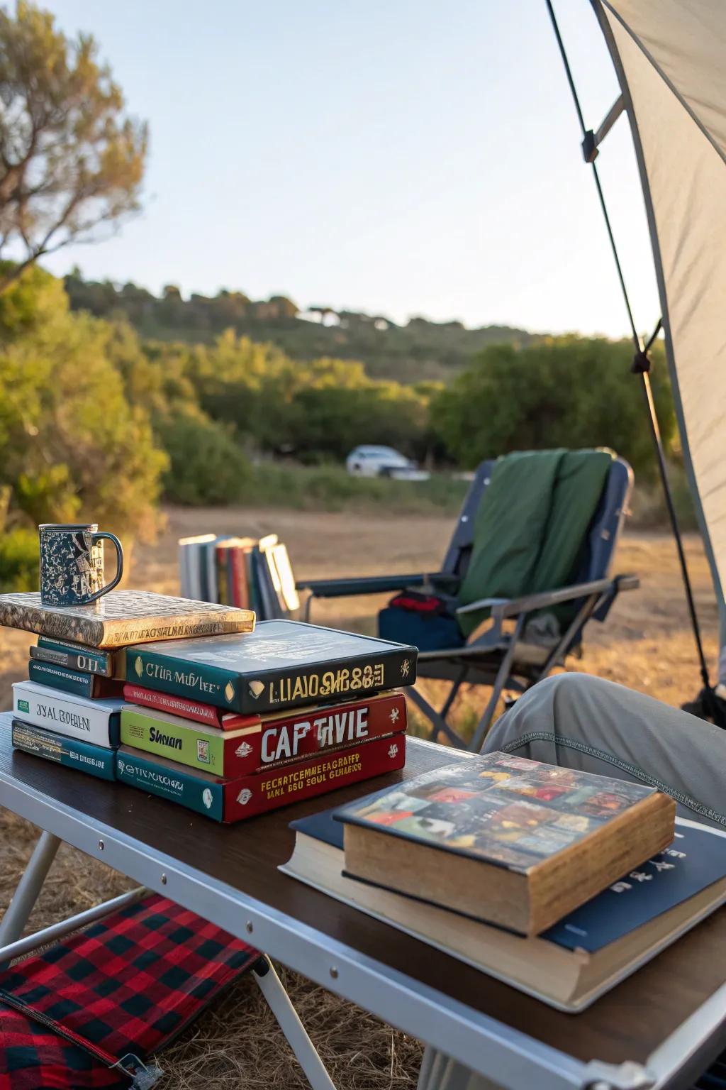 Relish leisurely downtime via literature and games at your campsite.