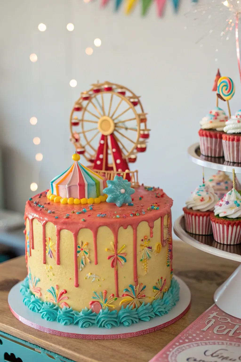 A fair-themed confection is the flawless celebratory centerpiece.