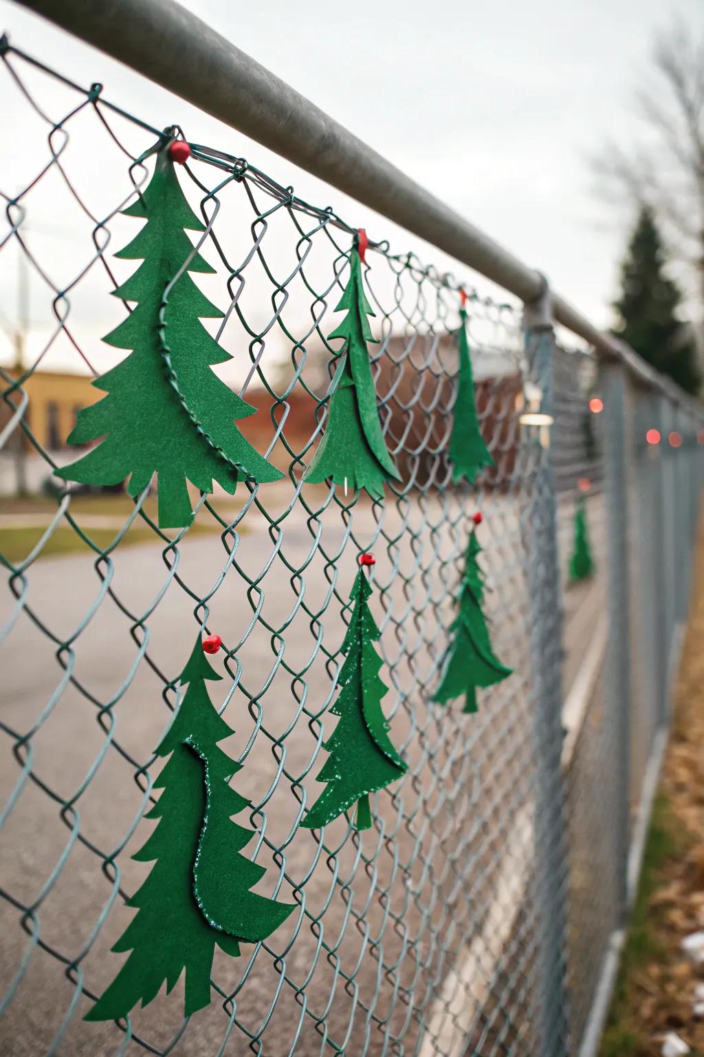 Simulated conifer paneling introduces a festive touch to your fence.
