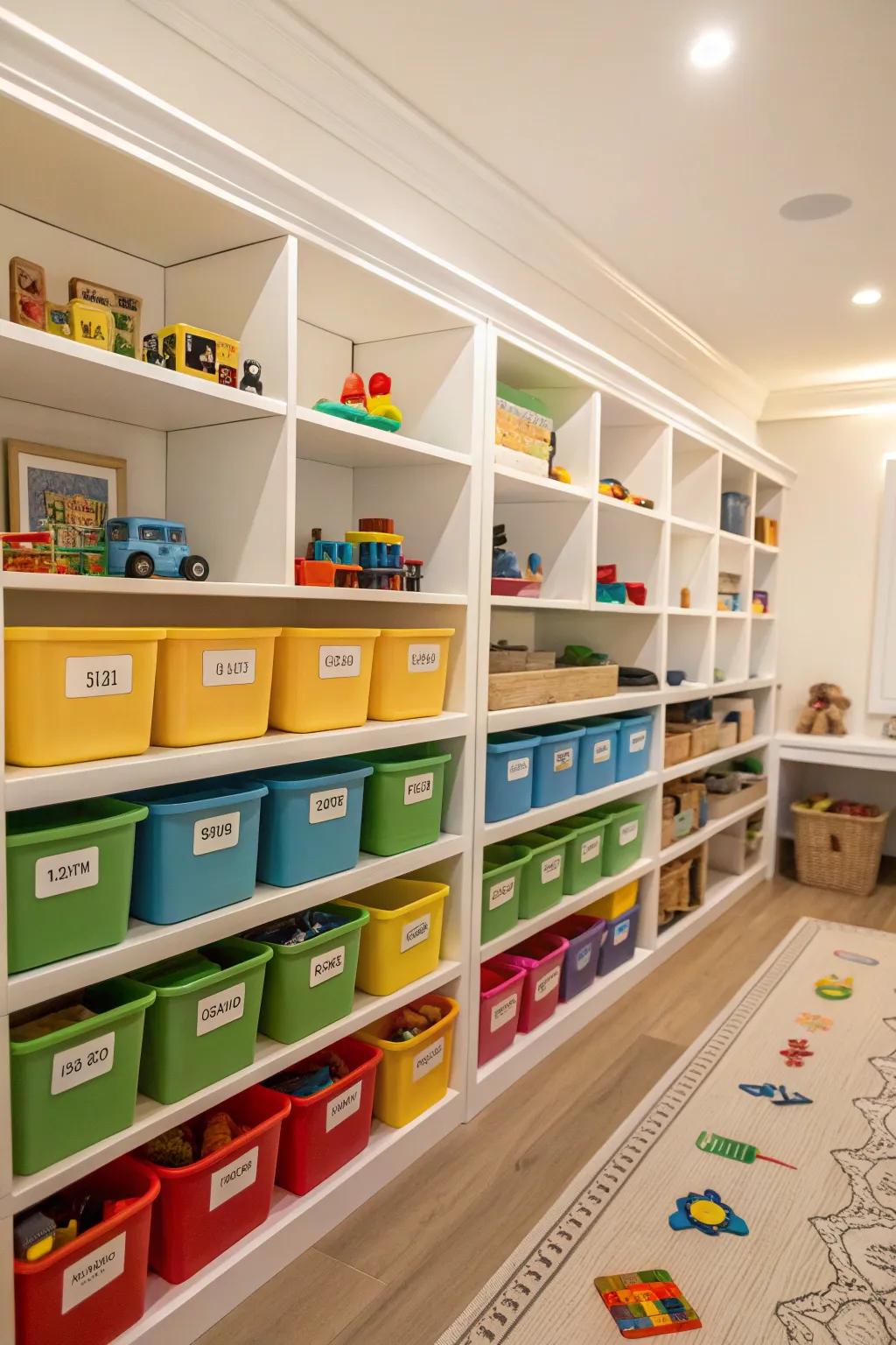 Labeled bins streamline organization and cleanup.