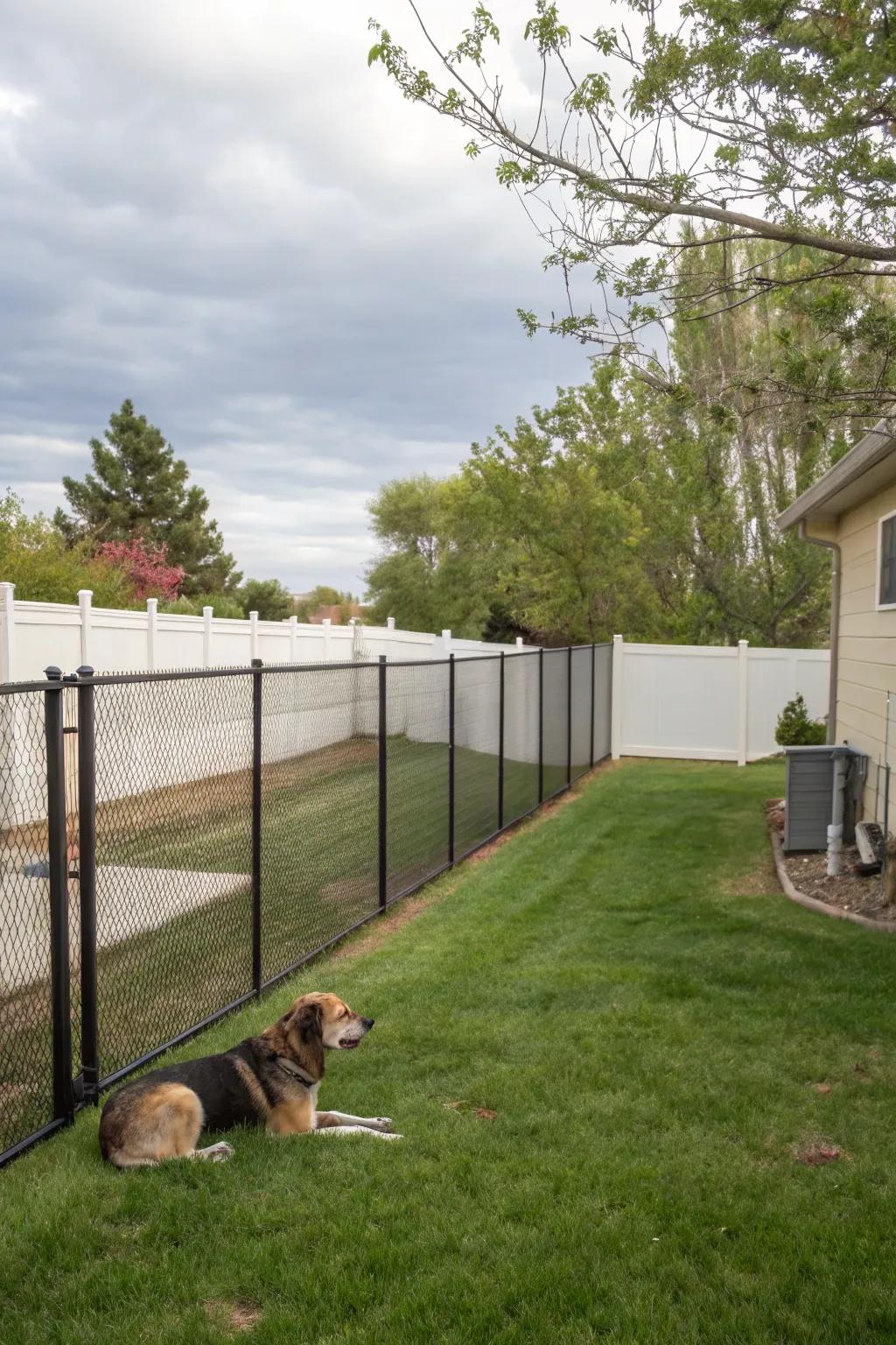 Vinyl weave fencing delivers durability and weather resistance for canine containment.