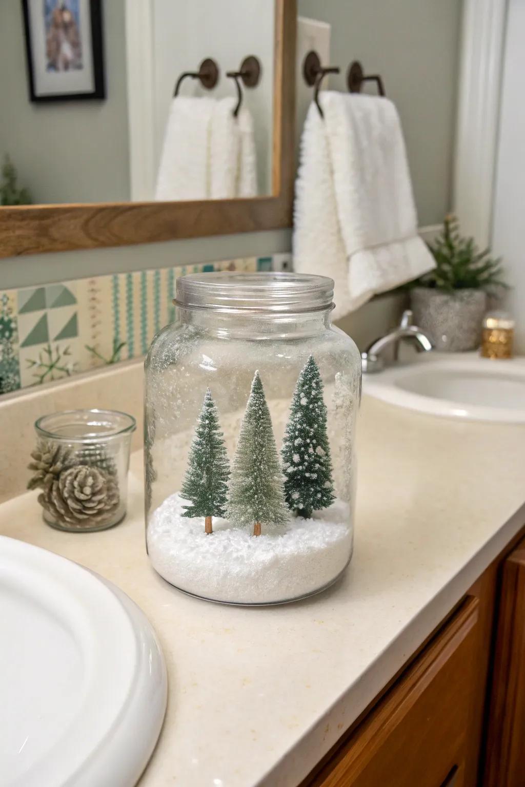A winter scenic jar contributes a charming element to your Christmas decor.