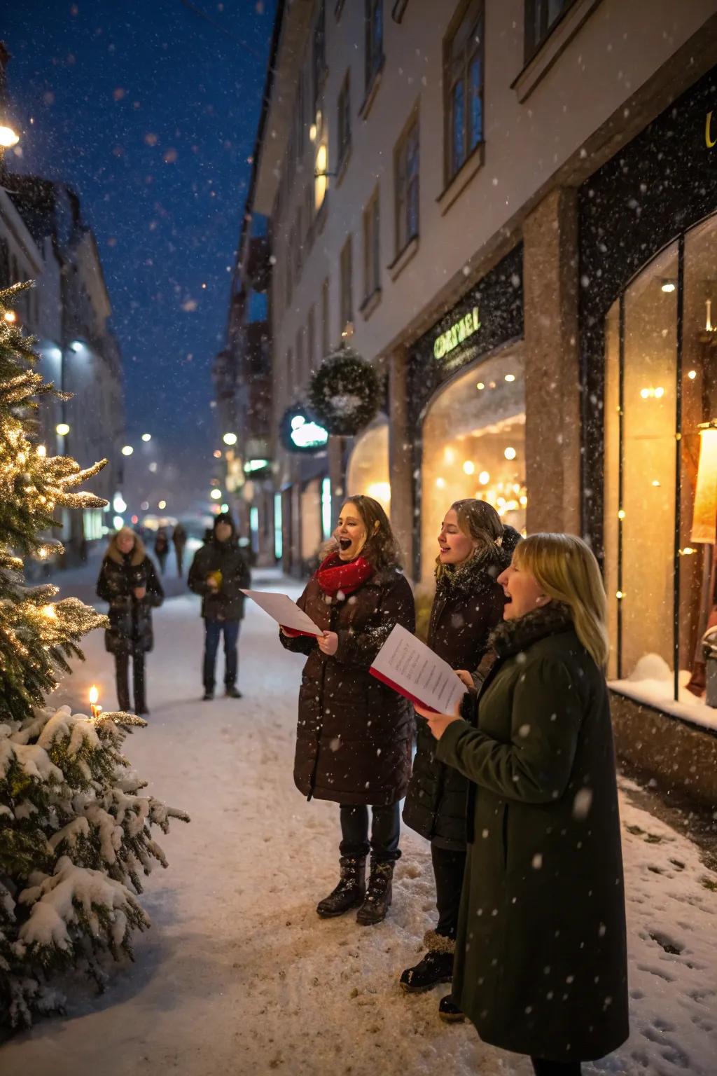 Joyful carolers bring Yuletide cheer to the community.