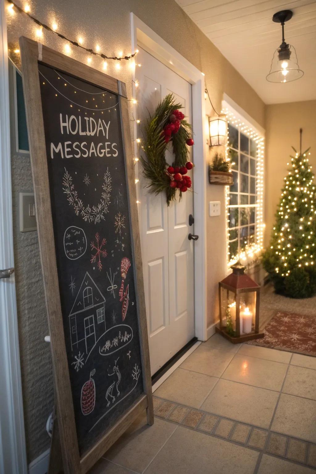 Interactive elements like a chalkboard invite guest participation and joy.