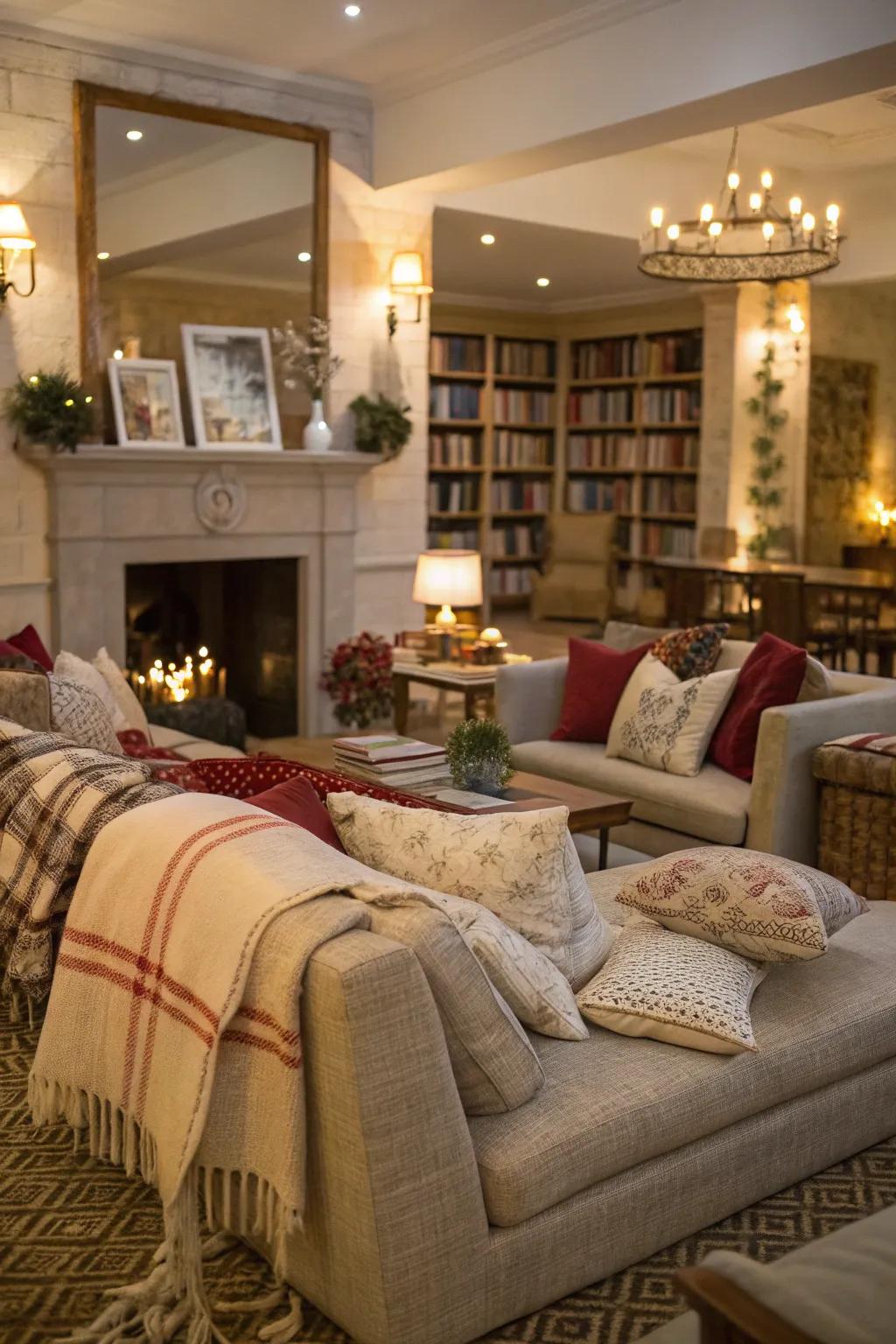 A comfortable lounge zone invites guests to unwind and relish the festivities.