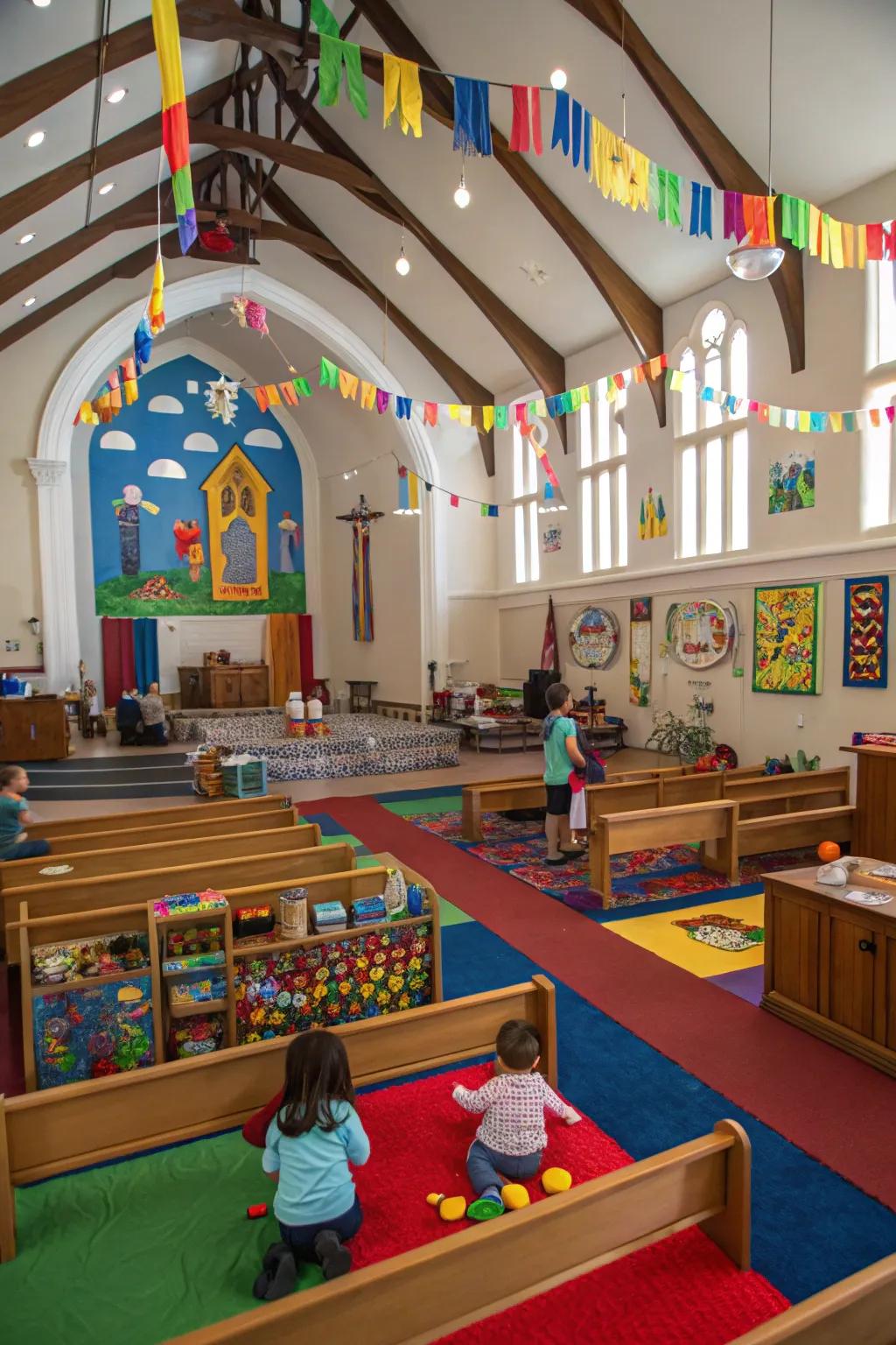 Church children's area with vibrant aesthetics.