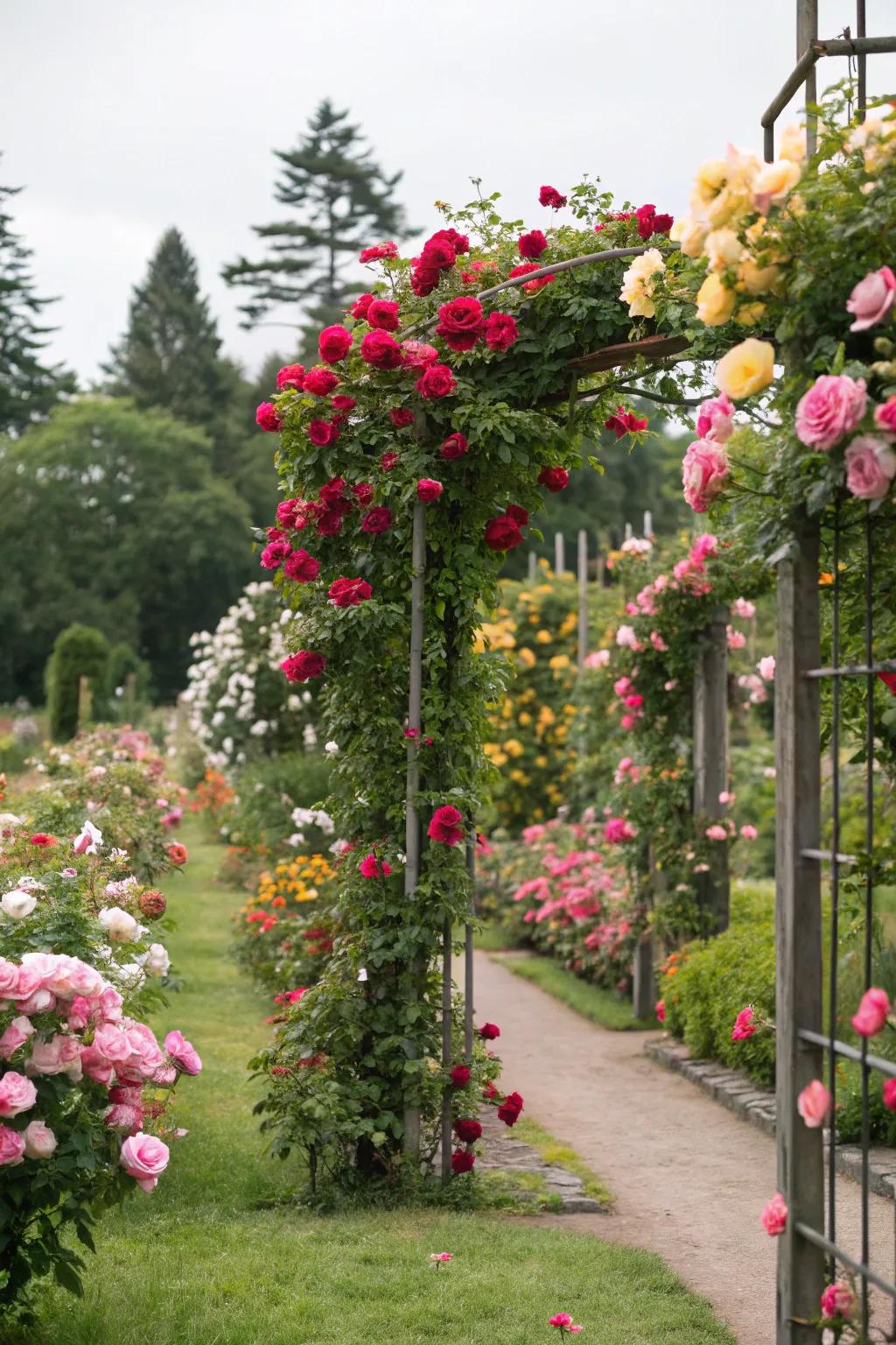 Enhance your garden with a vibrant mix of climbing rose colors.