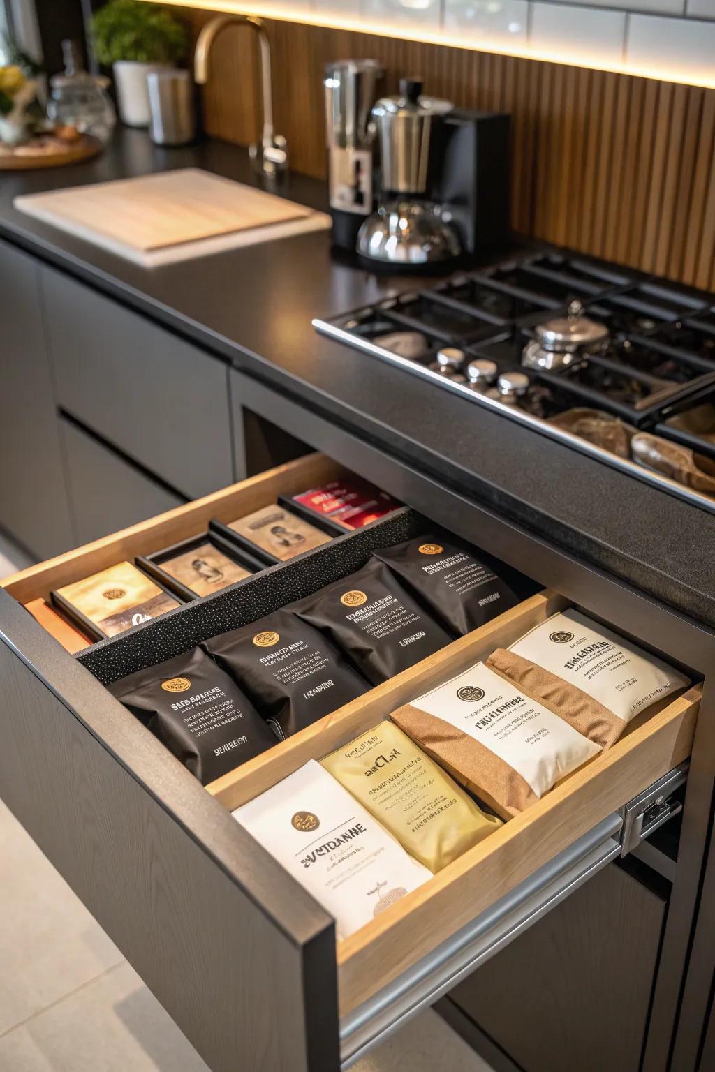 A handpicked coffee station affords a personalized coffee emporium venture.
