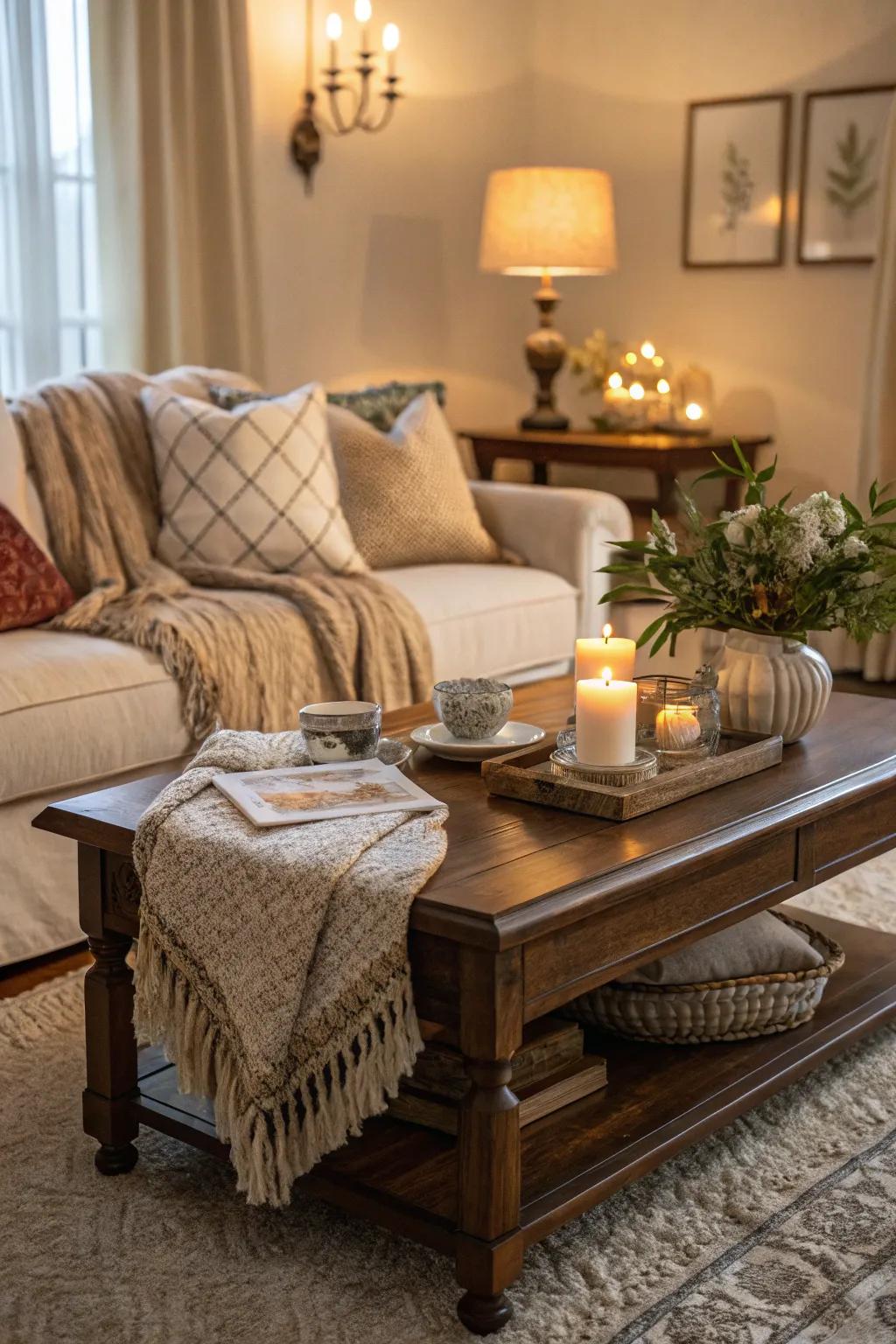 Your coffee table will be more alluring and tranquil if you create a comfortable nook.