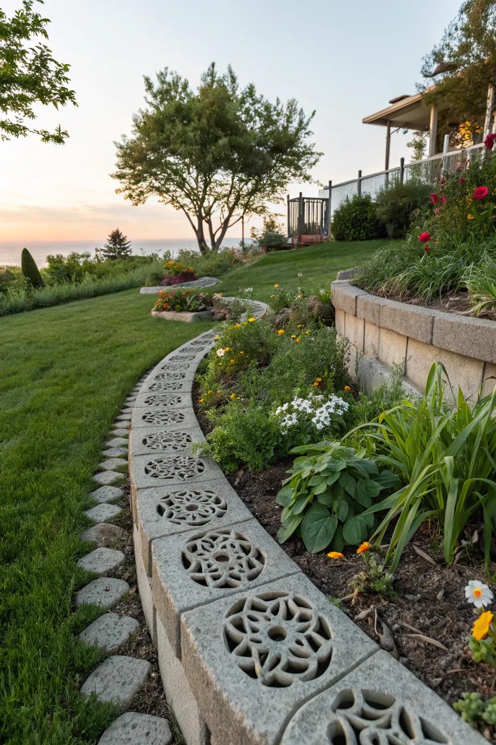 Reclaimed concrete affords eco-friendly, artistic motifs.