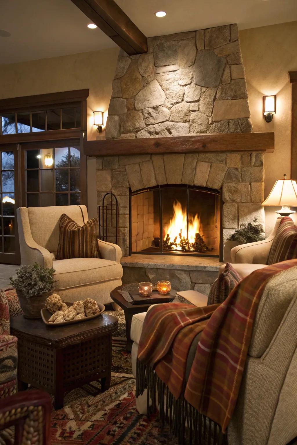 With a charming corner fireplace, add warmth to your space.