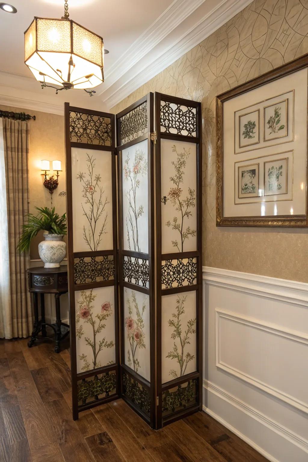 Ornamental screens infuse elegance and privacy.