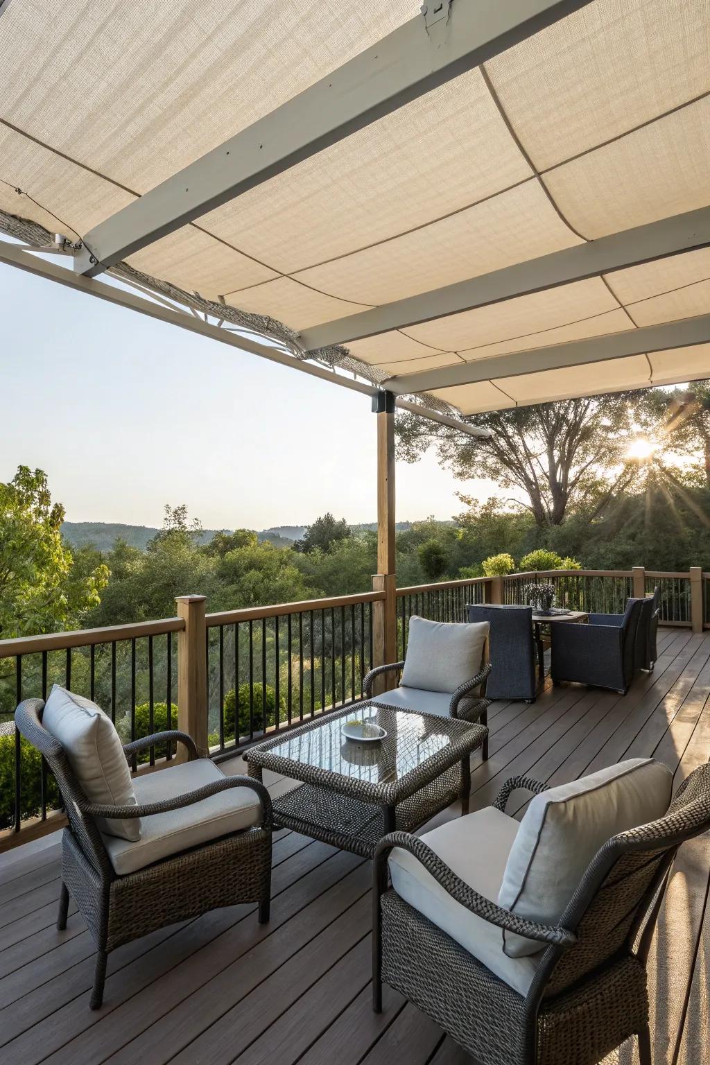 A softly shadowed deck with a gentle, diffused light.