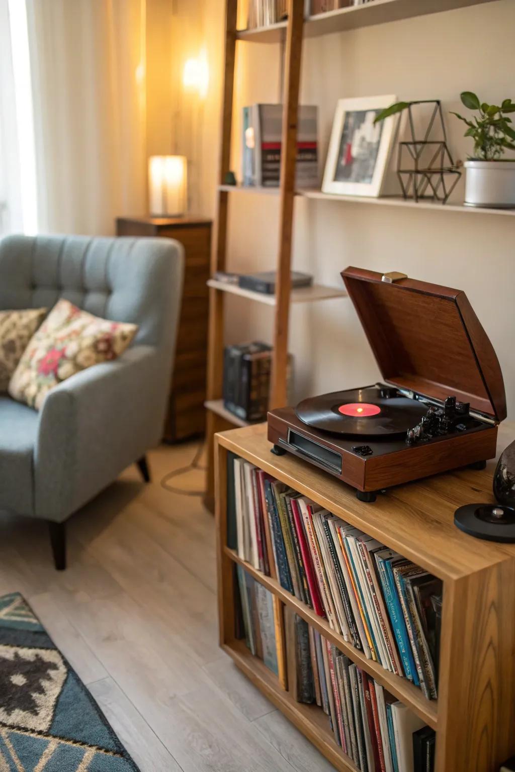 A vintage gramophone introduces a personal touch and charm into your room.