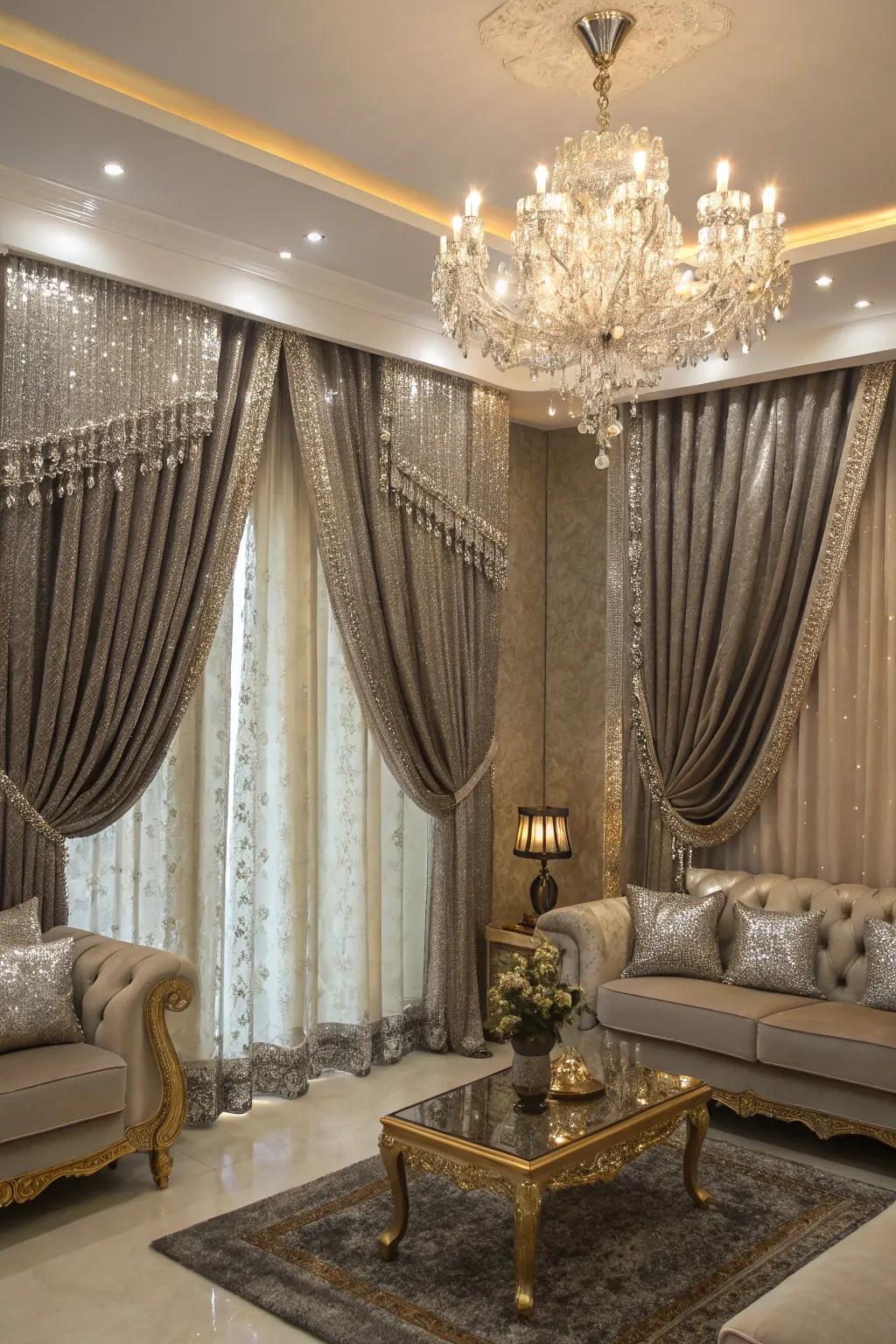 Metallic highlights incorporate a luxurious element into drape designs.